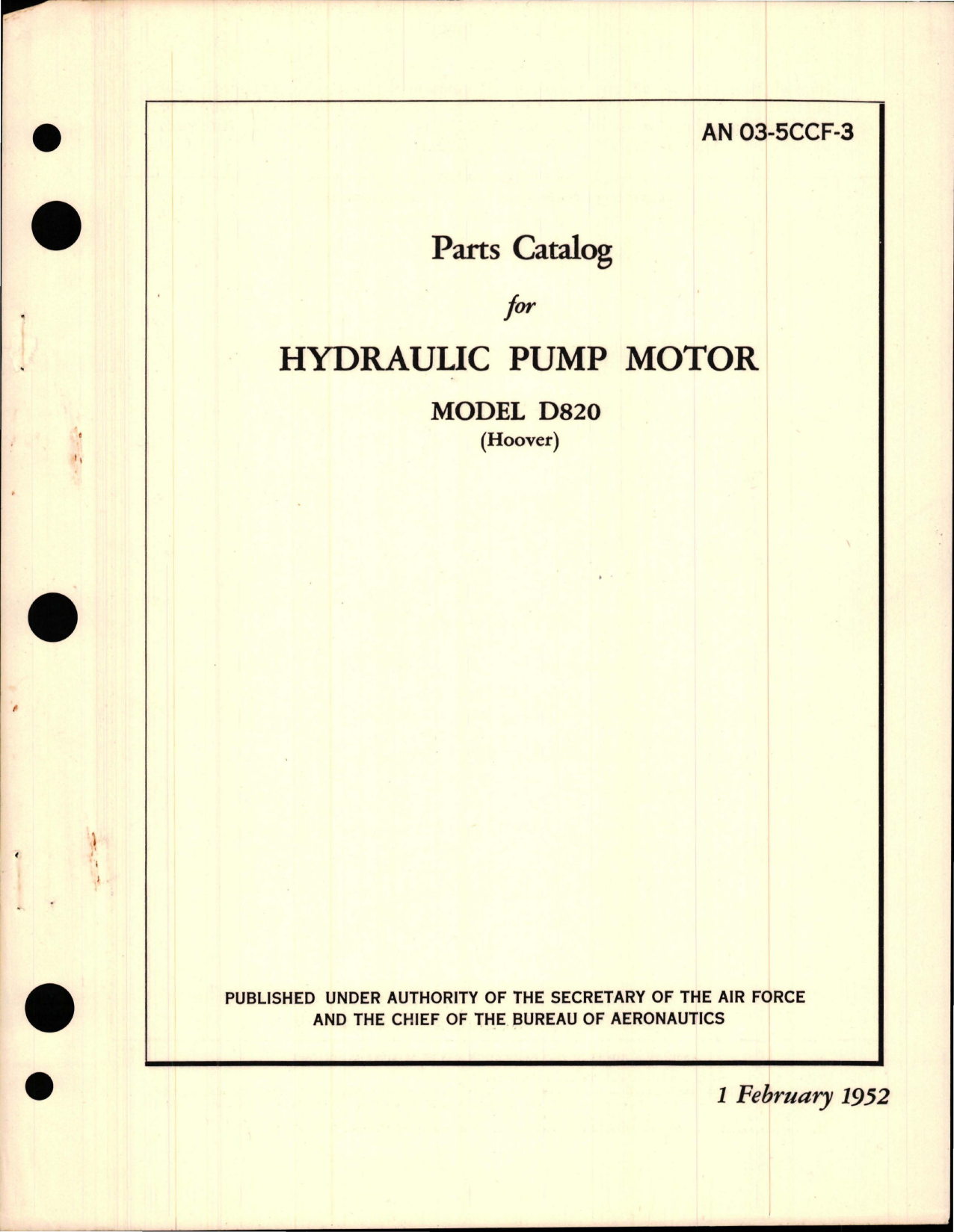 Sample page 1 from AirCorps Library document: Parts Catalog for Hydraulic Pump Motor - Model D820 