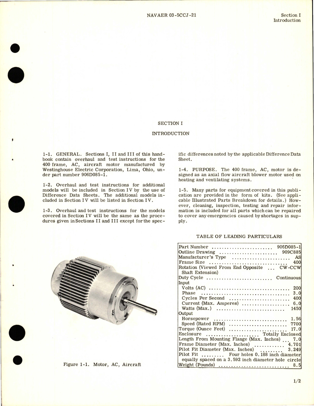 Sample page 5 from AirCorps Library document: Overhaul Instructions for AC Motor - Parts 906D085-1, 906D086-1, and 906D087-1 