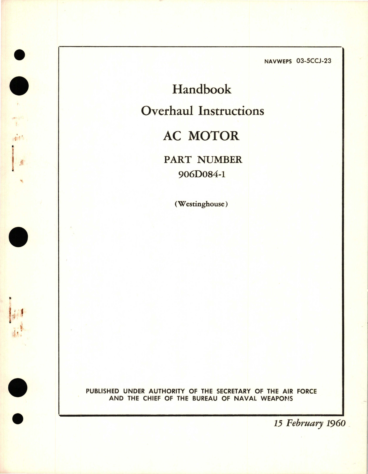 Sample page 1 from AirCorps Library document: Overhaul Instructions for AC Motor - Part 906D084-1