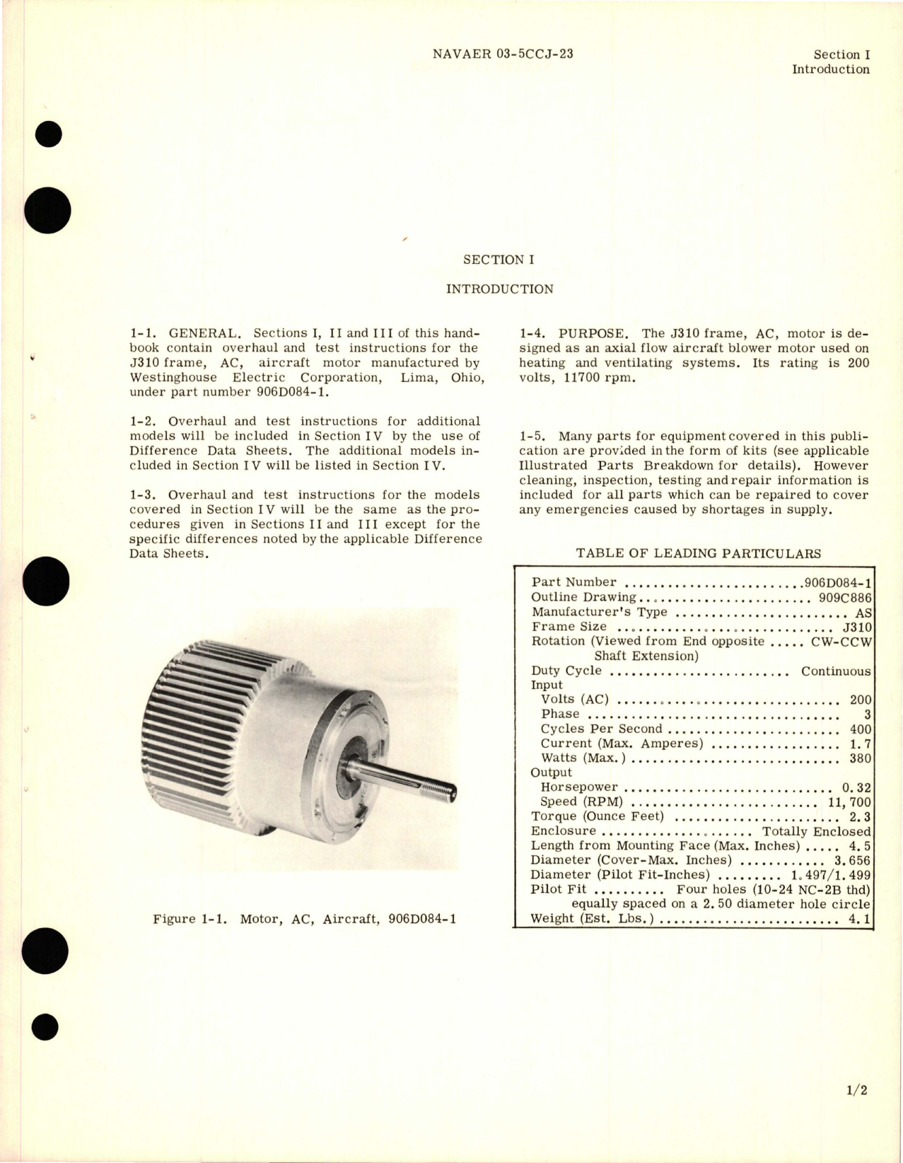 Sample page 5 from AirCorps Library document: Overhaul Instructions for AC Motor - Part 906D084-1