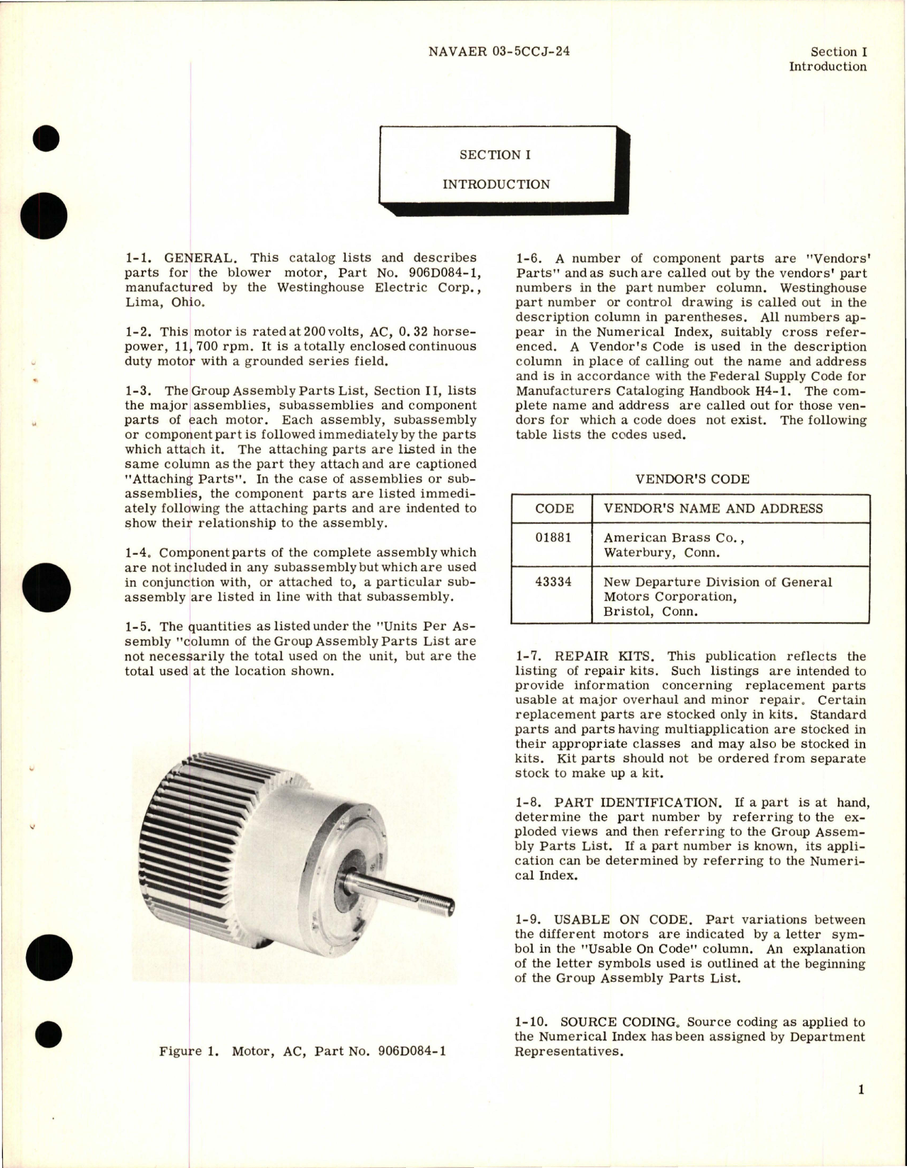 Sample page 5 from AirCorps Library document: Illustrated Parts Breakdown for AC Motor - Part 906D084-1