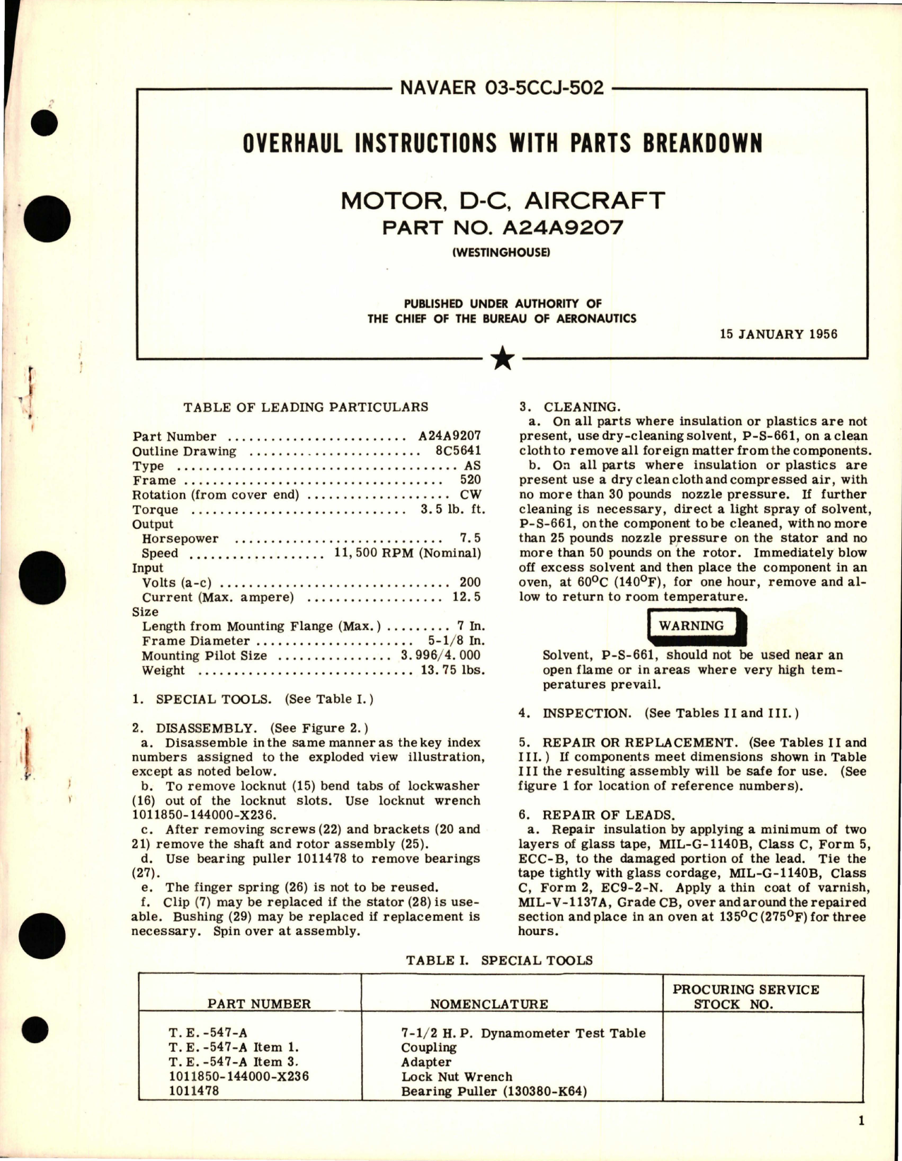 Sample page 1 from AirCorps Library document: Overhaul Instructions with Parts Breakdown for D-C Motor - Part A24A9207