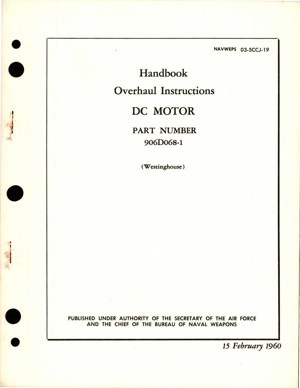 Sample page 1 from AirCorps Library document: Overhaul Instructions for DC Motor - Part 906D068-1