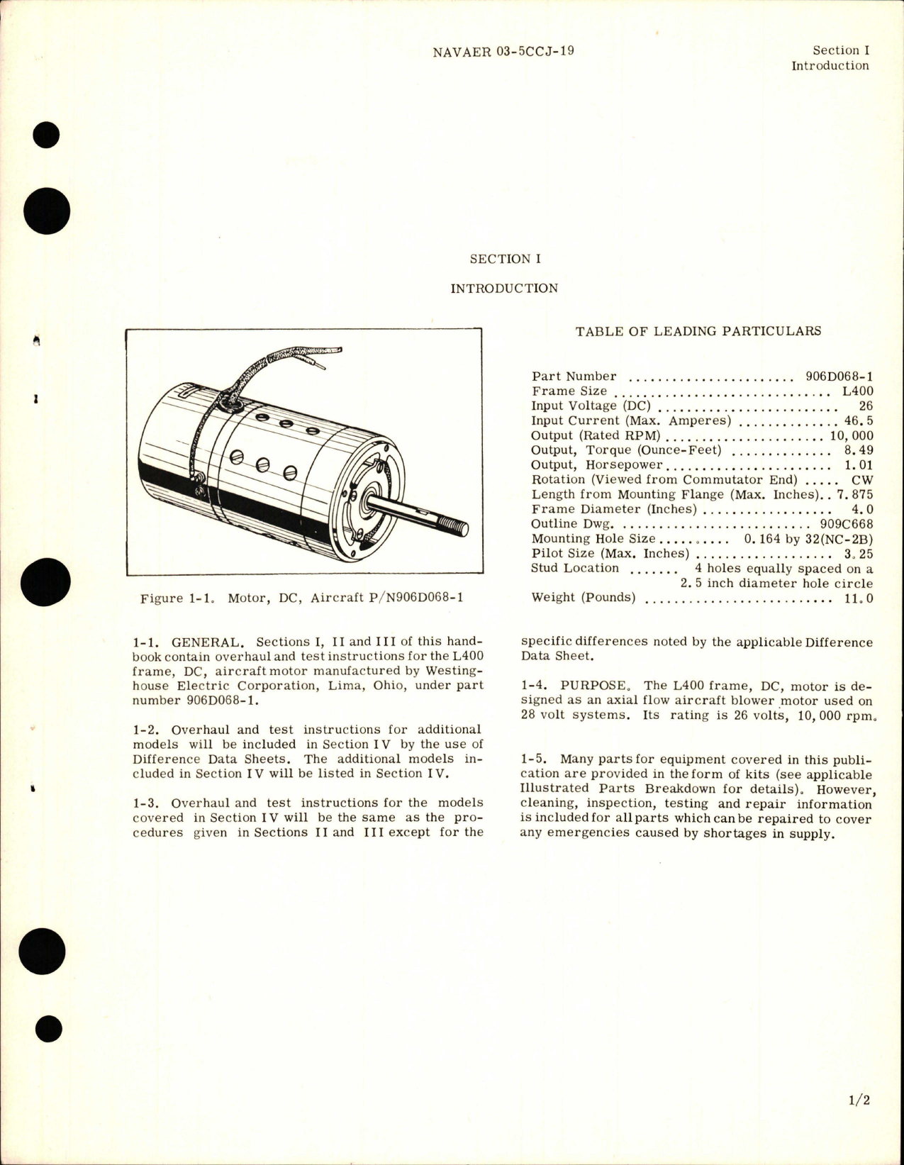 Sample page 5 from AirCorps Library document: Overhaul Instructions for DC Motor - Part 906D068-1