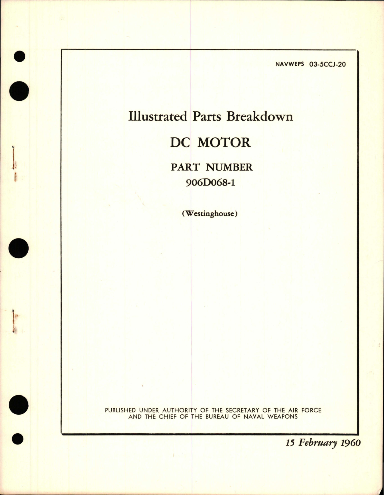 Sample page 1 from AirCorps Library document: Illustrated Parts Breakdown for DC Motor - Part 906D068-1