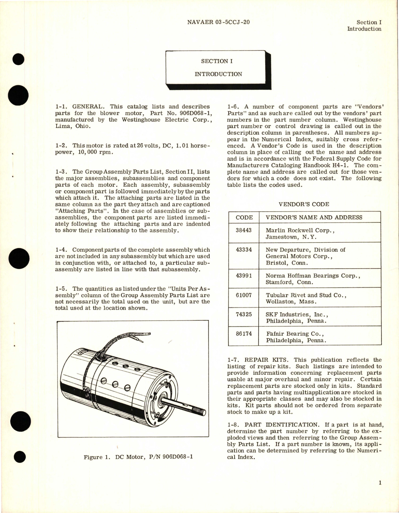 Sample page 5 from AirCorps Library document: Illustrated Parts Breakdown for DC Motor - Part 906D068-1