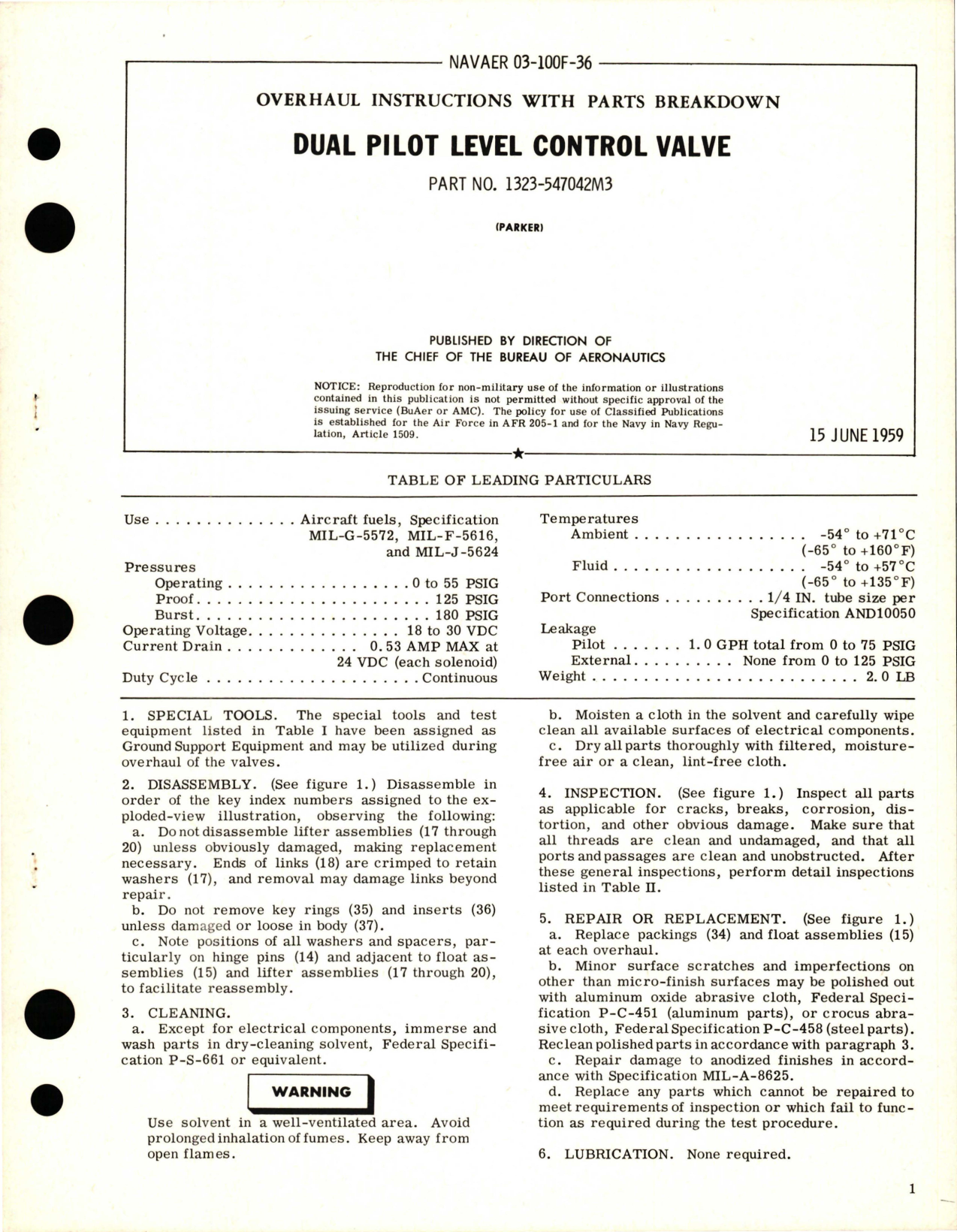Sample page 1 from AirCorps Library document: Overhaul Instructions with Parts Breakdown for Duel Pilot Level Control Valve - Part 1323-547042M3