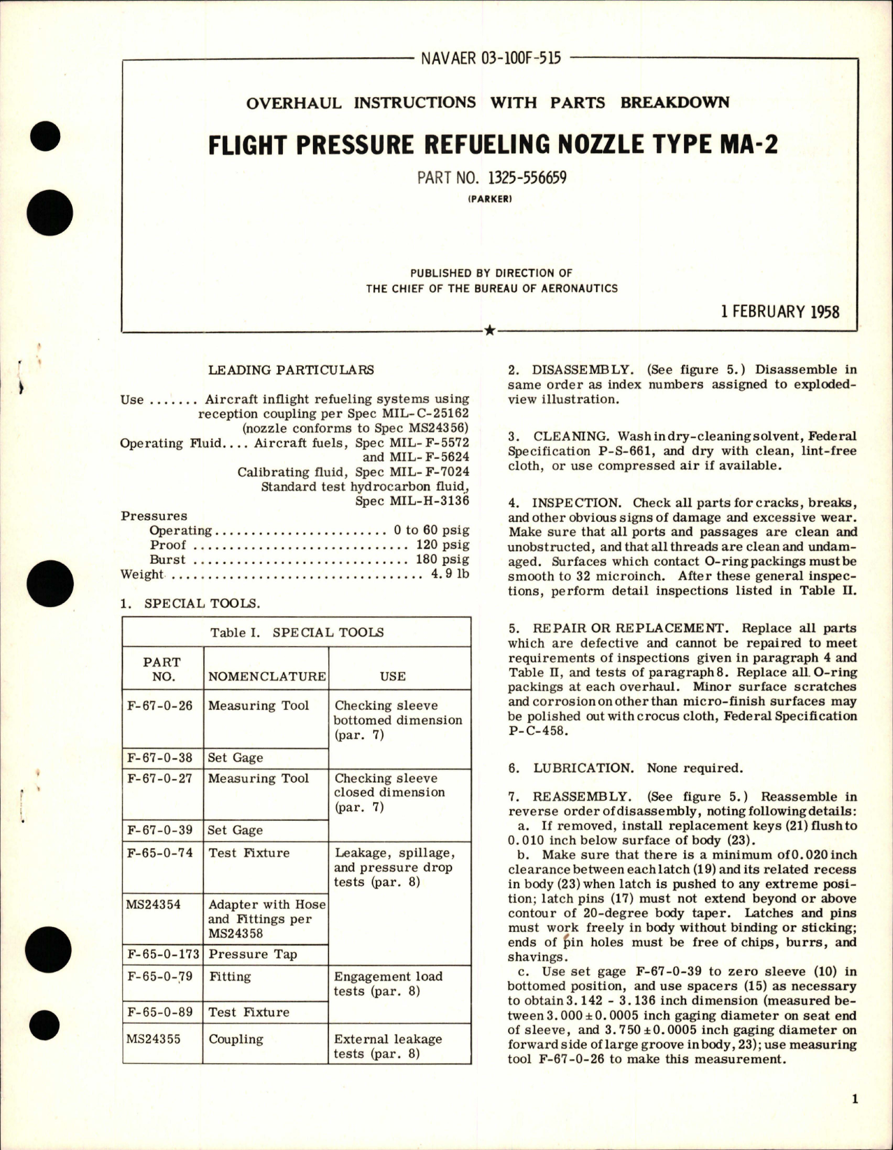Sample page 1 from AirCorps Library document: Overhaul Instructions with Parts Breakdown for Flight Pressure Refueling Nozzle Type MA-2 - Part 1325-556659