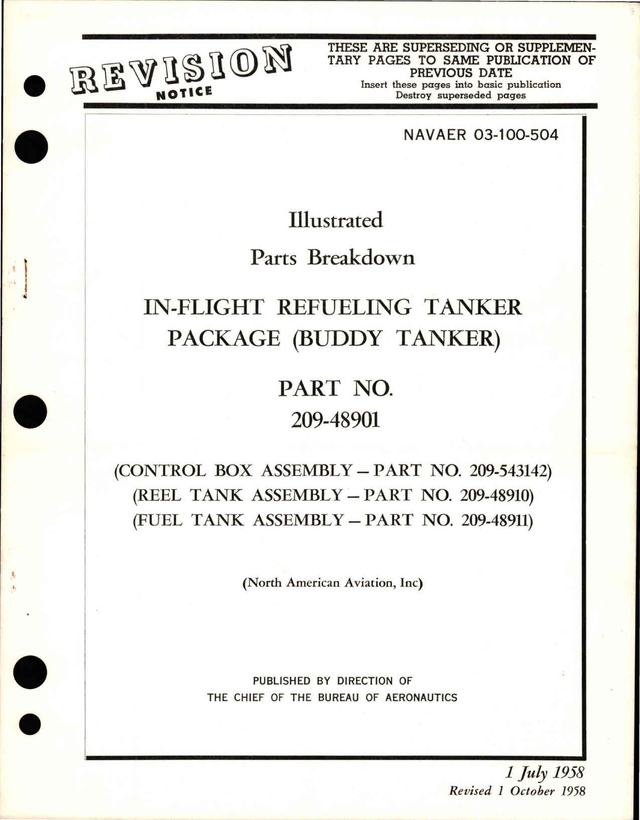 Sample page 1 from AirCorps Library document: Illustrated Parts Breakdown for In-Flight Refueling Tanker Package (Buddy Tanker) - Part 209-48901
