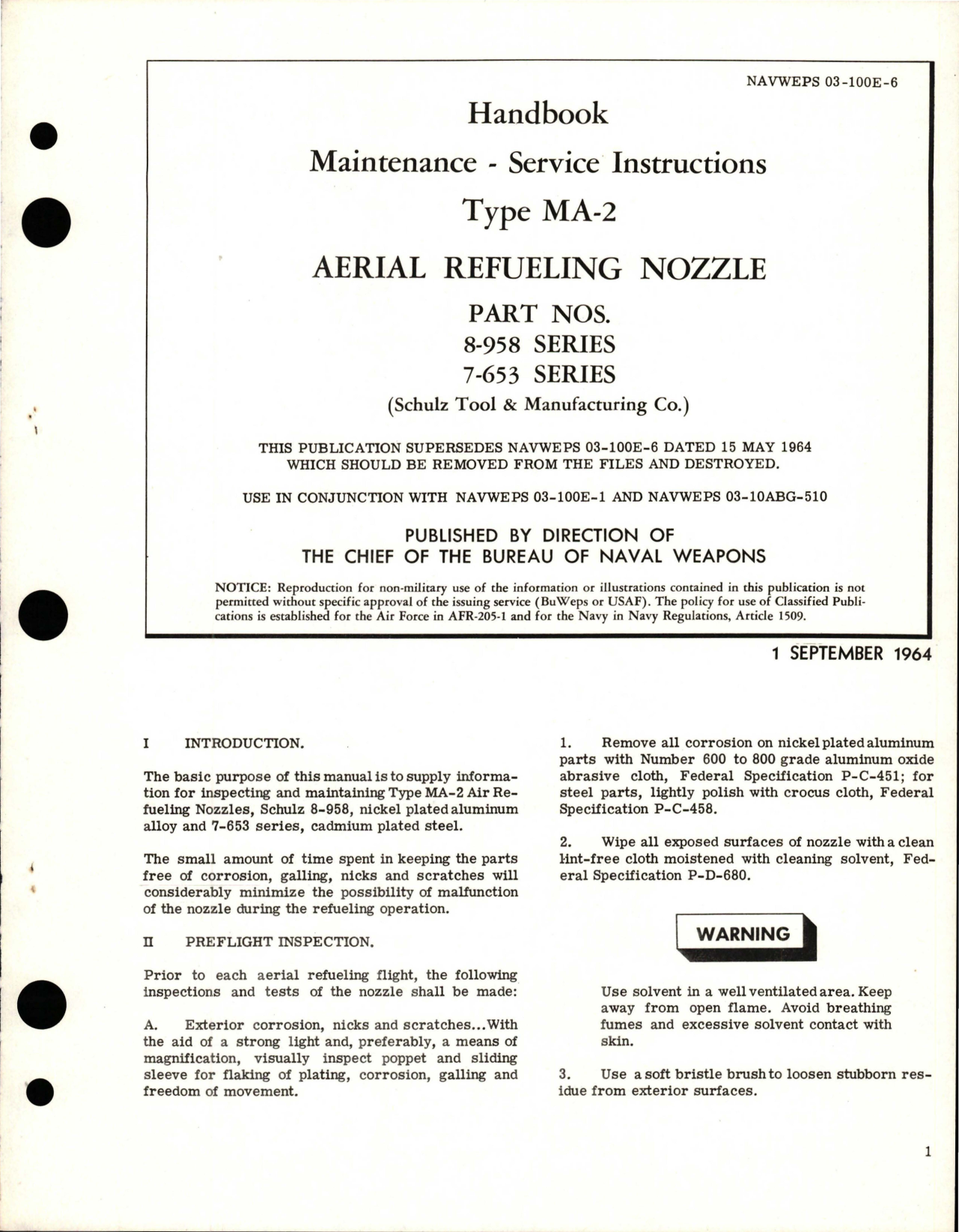 Sample page 1 from AirCorps Library document: Maintenance and Service Instructions for Aerial Refueling Nozzle - Type MA-2, Parts 8-958, 7-653