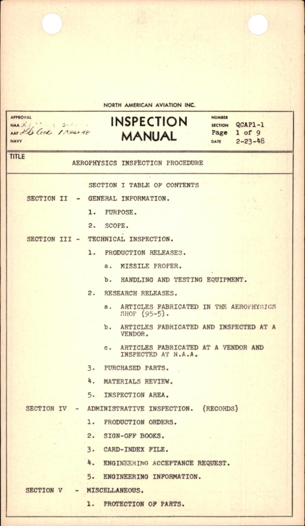 Sample page 1 from AirCorps Library document: Aerophysics Inspection Procedure