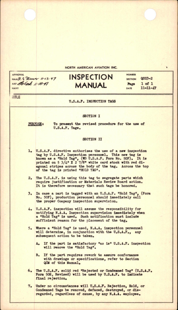 Sample page 1 from AirCorps Library document: USAF Inspection Tags