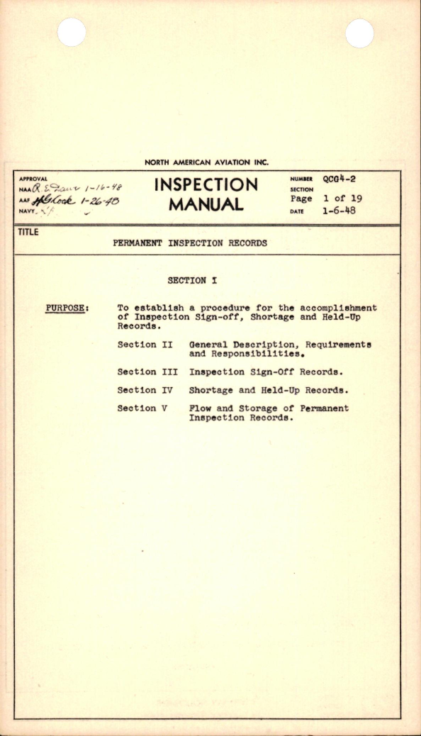 Sample page 1 from AirCorps Library document: Permanent Inspection Records