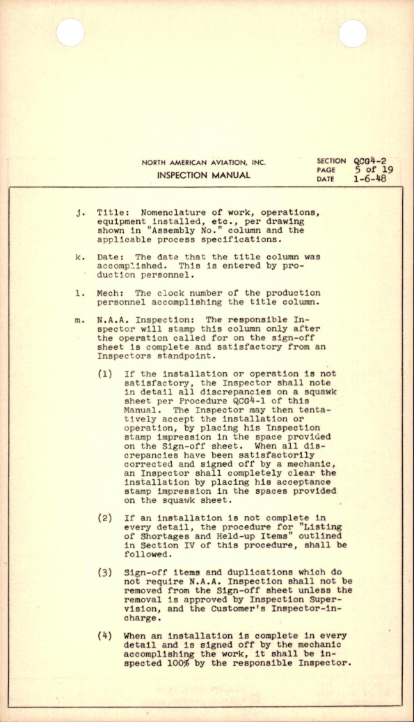 Sample page 5 from AirCorps Library document: Permanent Inspection Records