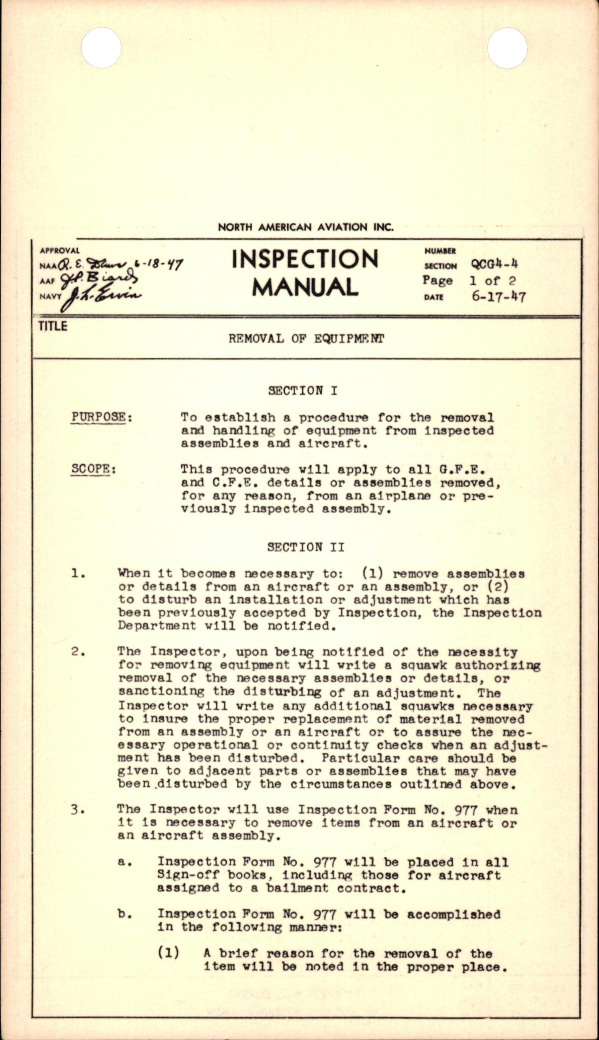 Sample page 1 from AirCorps Library document: Removal of Equipment