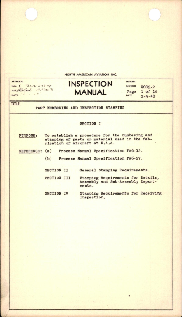 Sample page 1 from AirCorps Library document: Part Numbering and Inspection Stamps