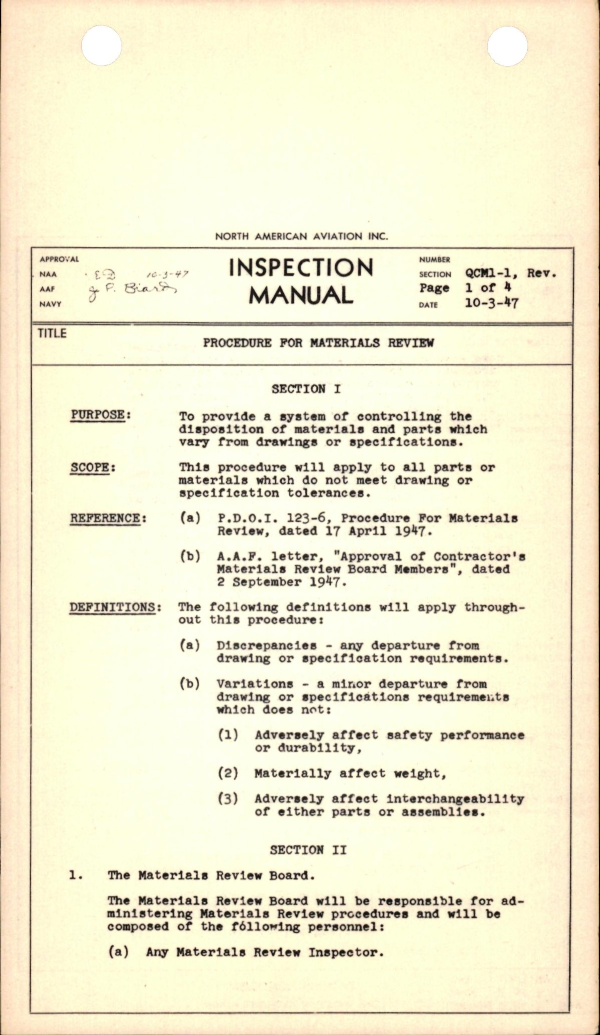 Sample page 1 from AirCorps Library document: Procedure for Materials Review