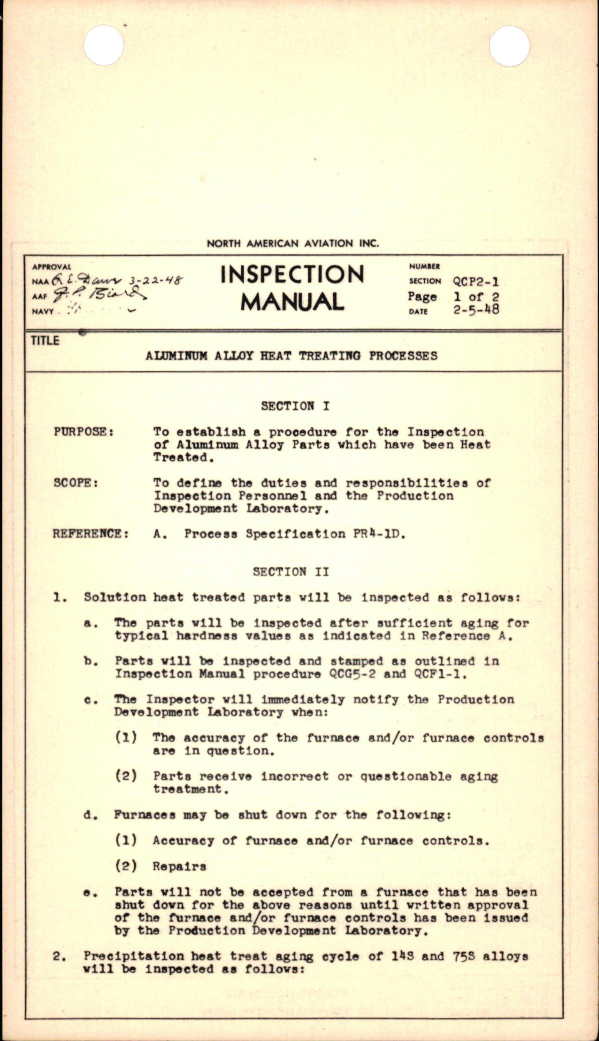 Sample page 1 from AirCorps Library document: Aluminum Alloy Heat Treating Processes