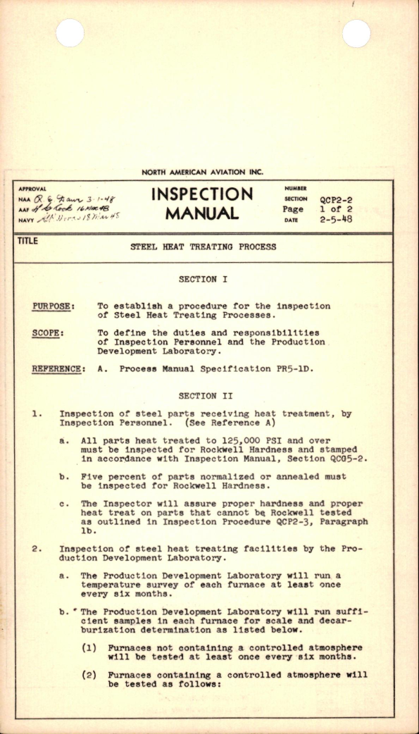 Sample page 1 from AirCorps Library document: Steel Heat Treating Process