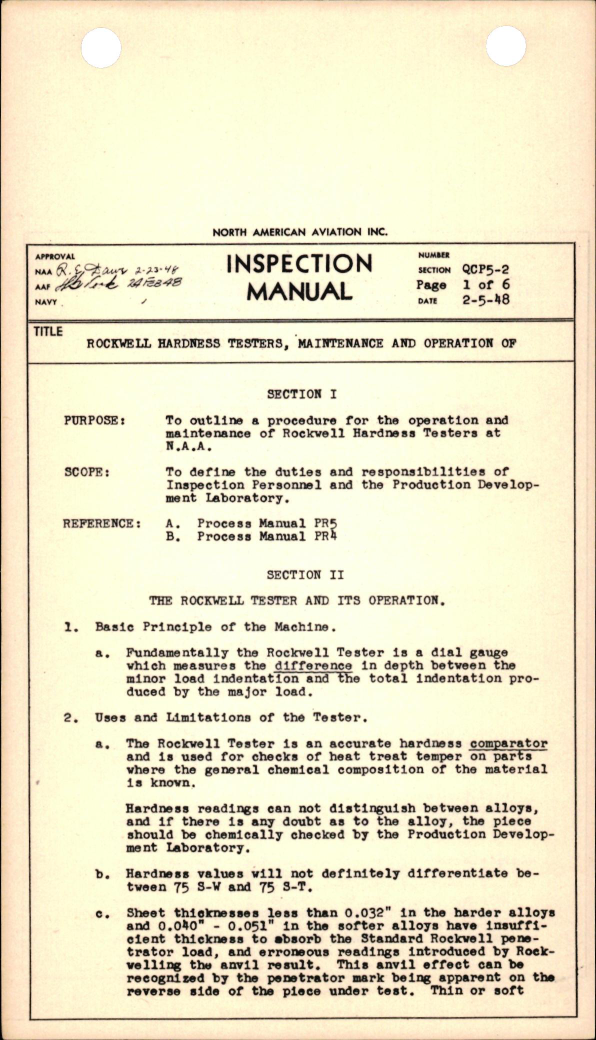 Sample page 1 from AirCorps Library document: Rockwell Hardness Testers, Maintenance and Operation of