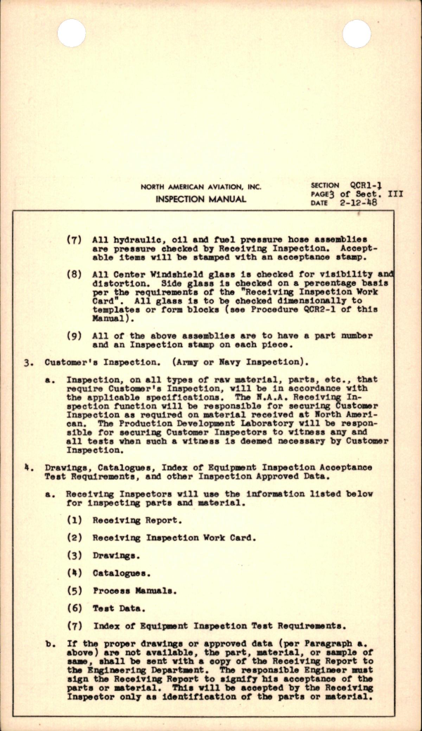 Sample page 7 from AirCorps Library document: Inspection Control of All Incoming Raw Material and the Aircraft Hardware Incoming for More Than One Type of Aircraft