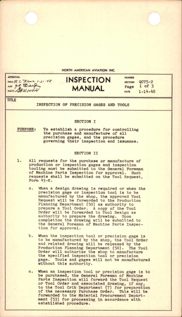 Sample page 1 from AirCorps Library document: Inspection of Precision Gages and Tools