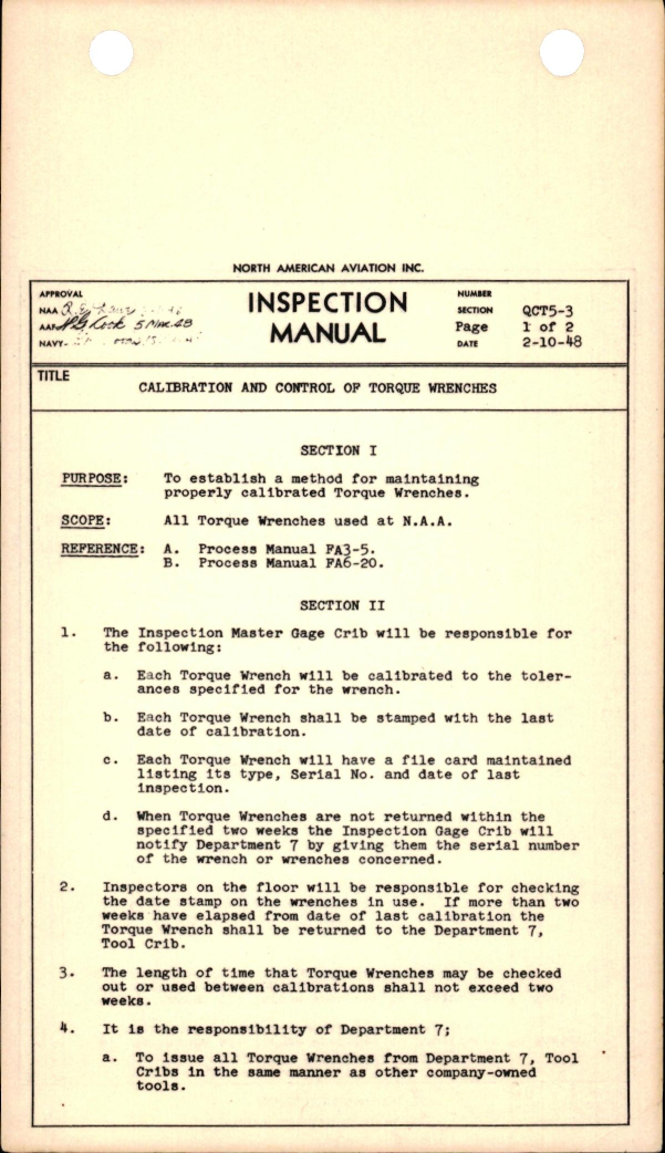 Sample page 1 from AirCorps Library document: Calibration and Control of Torque Wrenches