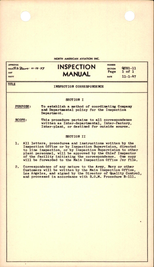 Sample page 1 from AirCorps Library document: Inspection Correspondence