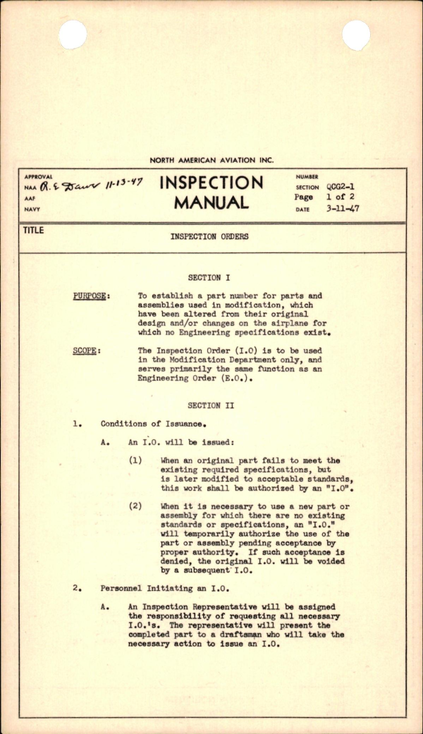 Sample page 1 from AirCorps Library document: Inspection Orders