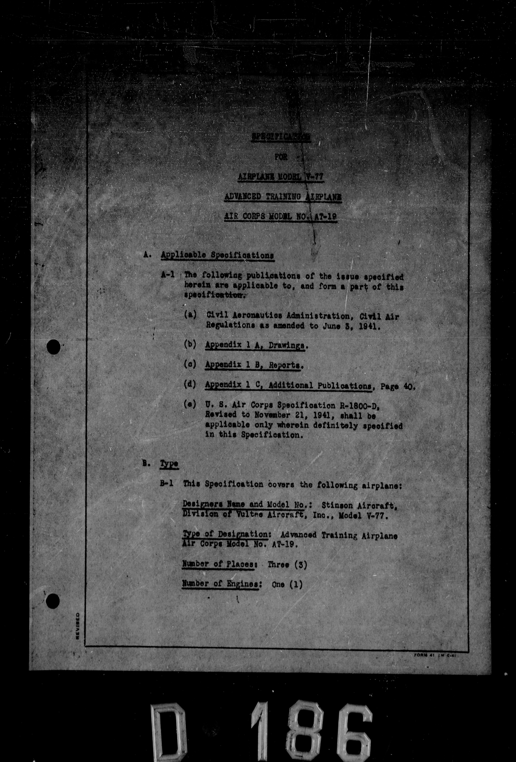 Sample page 5 from AirCorps Library document: Specification for Model V-77 Airplane, Model AT-19