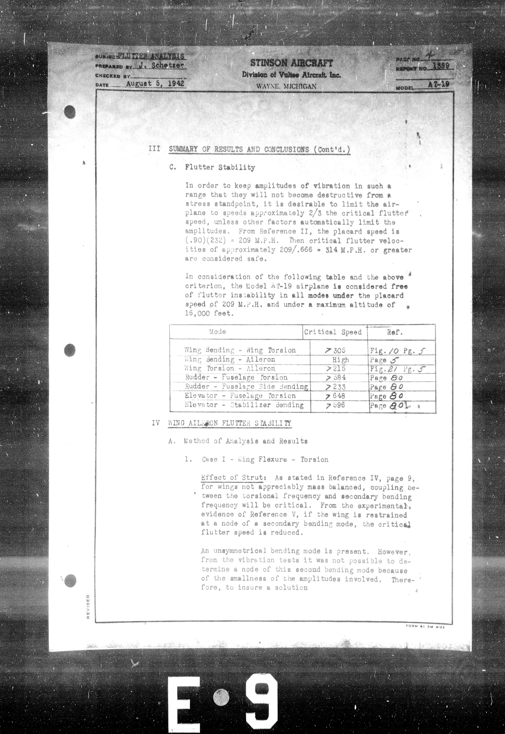 Sample page 6 from AirCorps Library document: Flutter Analysis for Air Corps Model AT-19