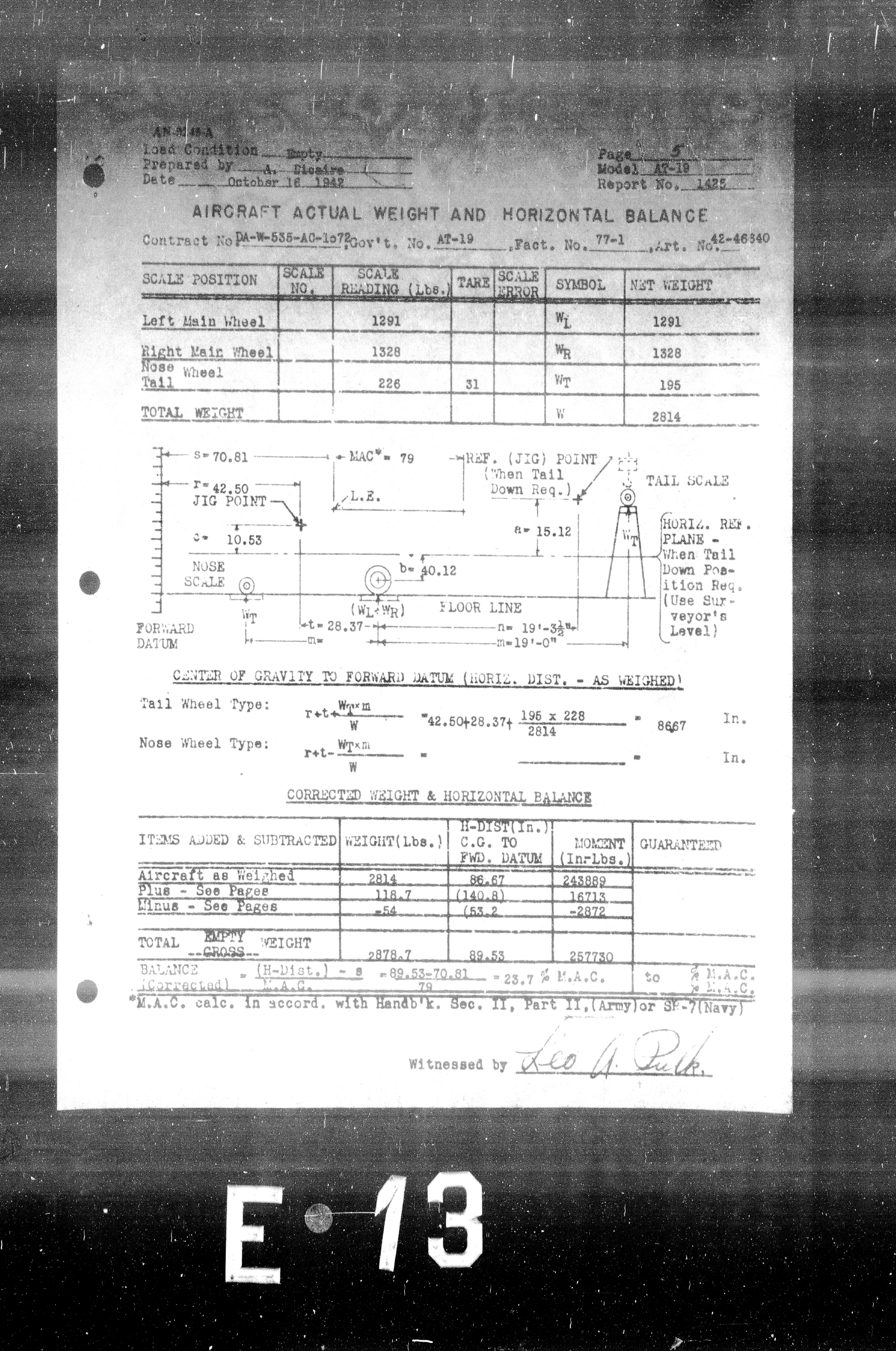 Sample page 7 from AirCorps Library document: Actual Weight and Balance for Model AT-19