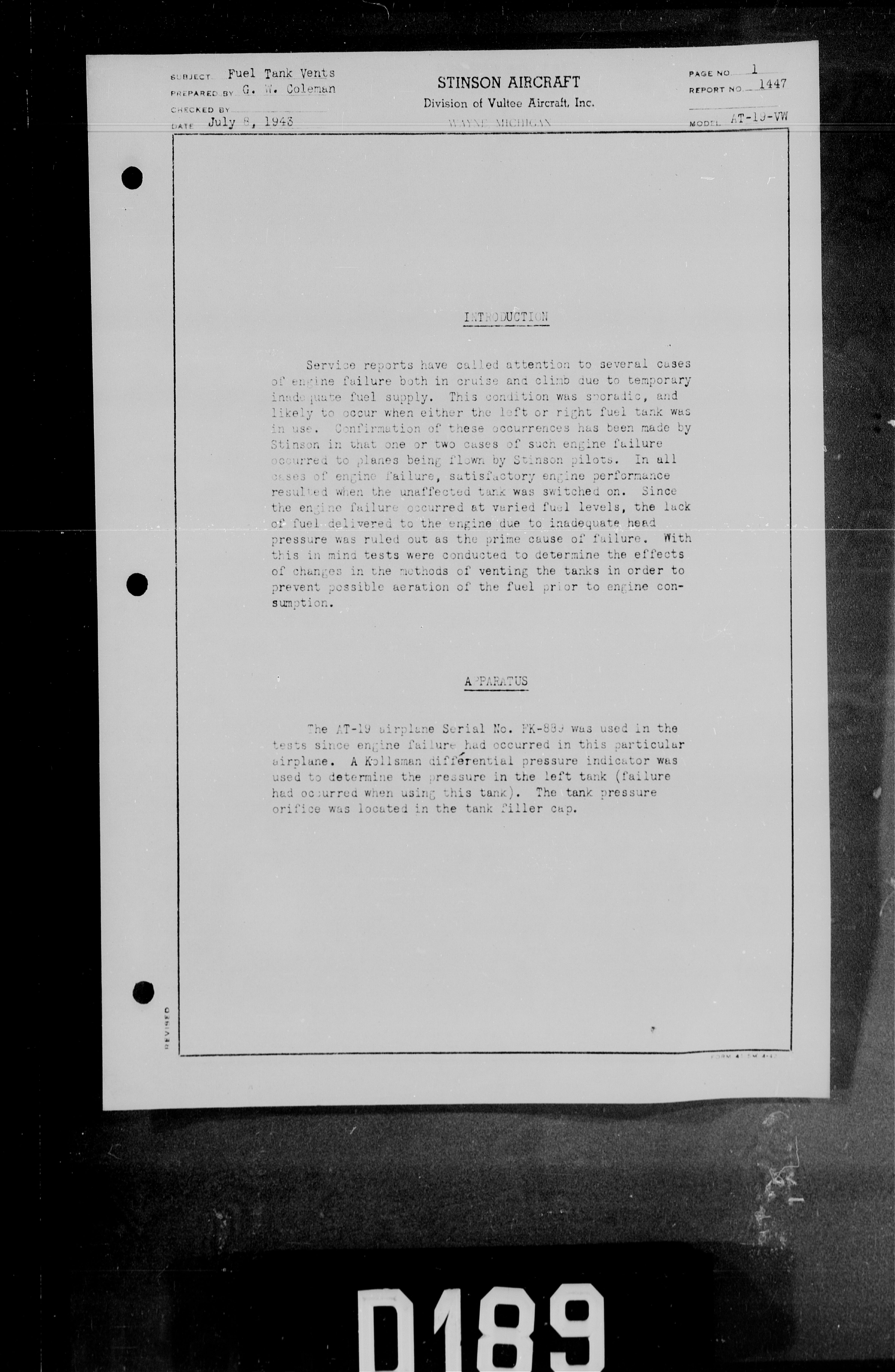 Sample page 5 from AirCorps Library document: Fuel Tank Vent Flight Tests on Model AT-19-VR