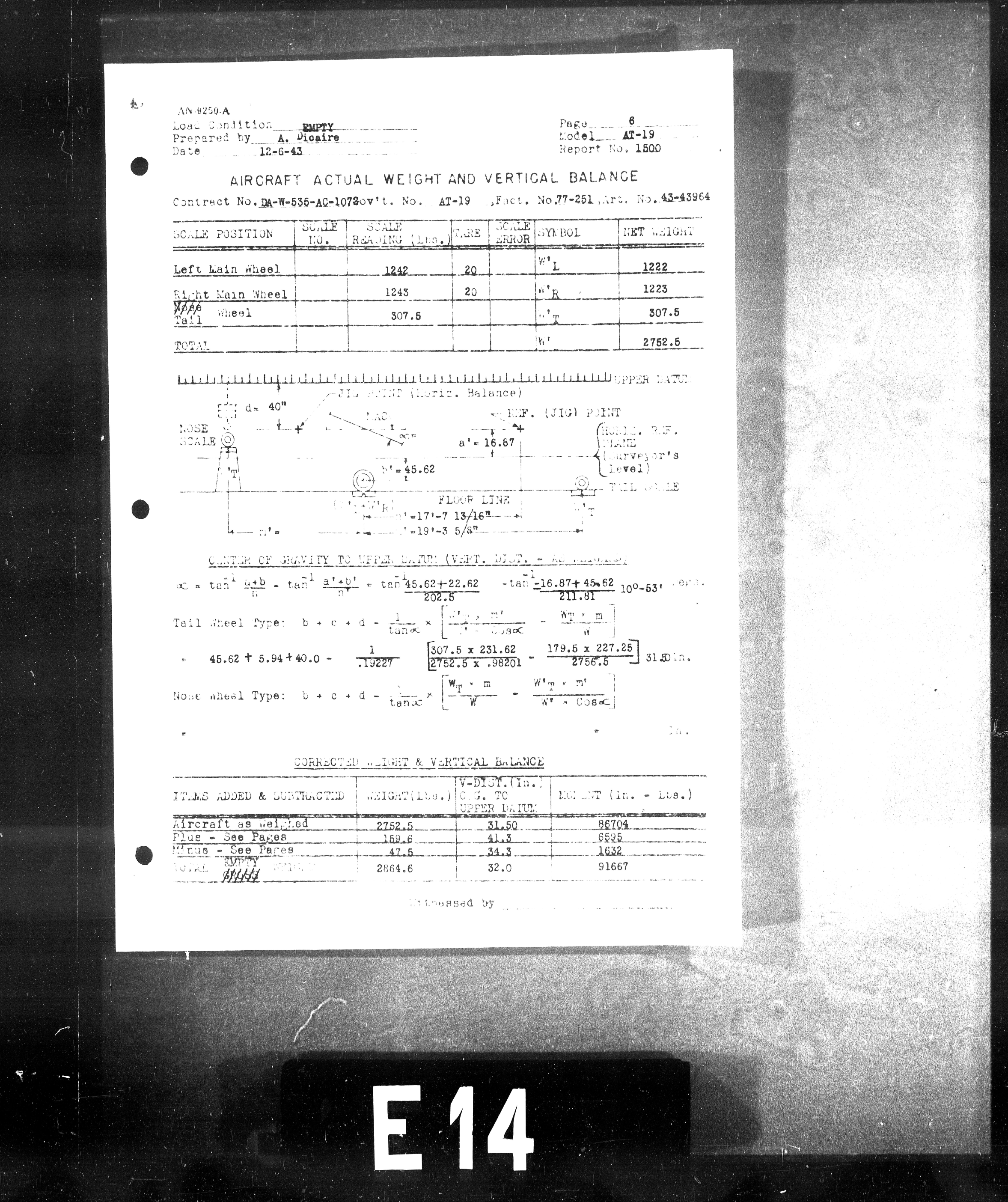 Sample page 7 from AirCorps Library document: Actual Weight and Balance for Model AT-19