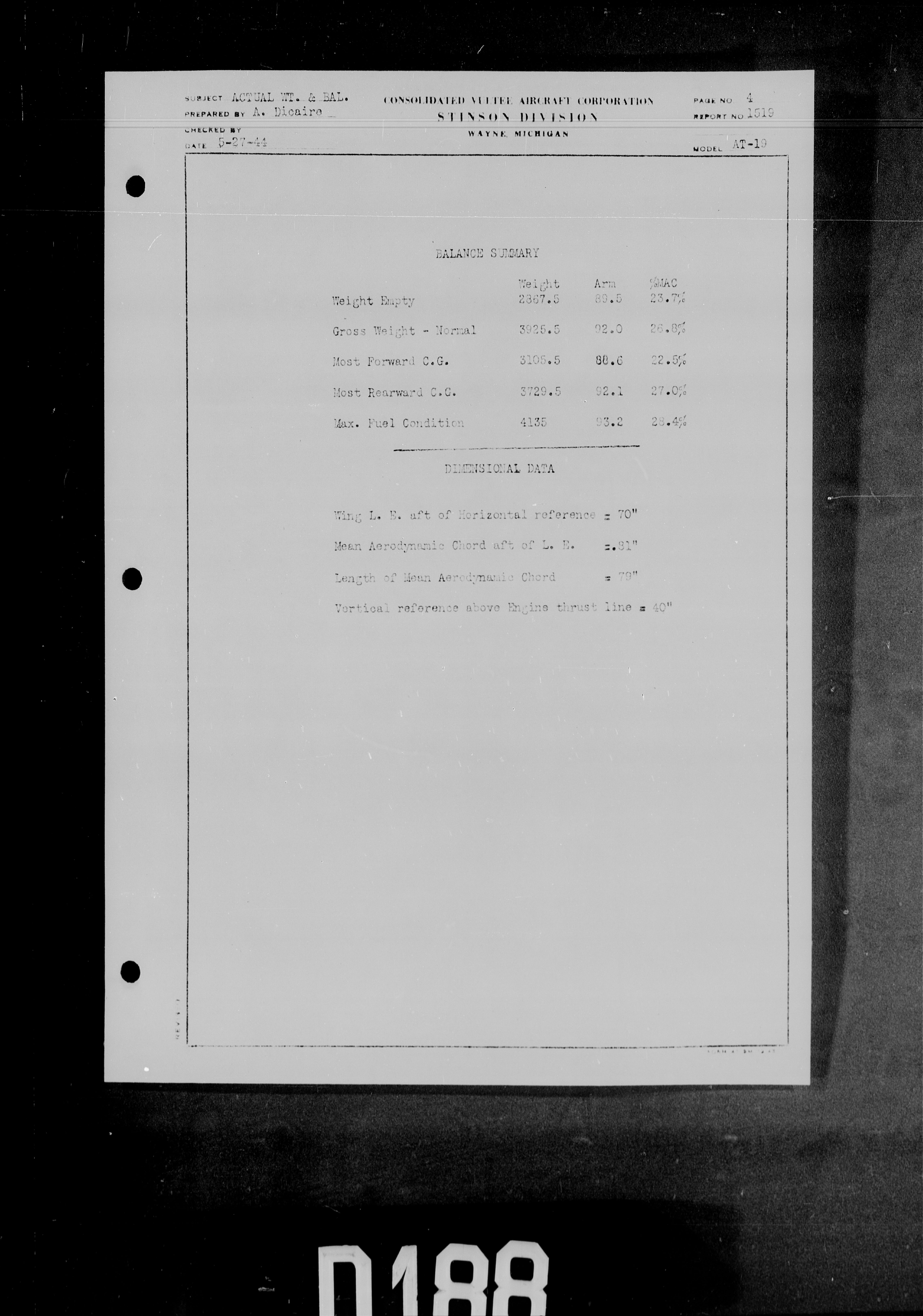 Sample page 6 from AirCorps Library document: Actual Weight and Balance for Model AT-19