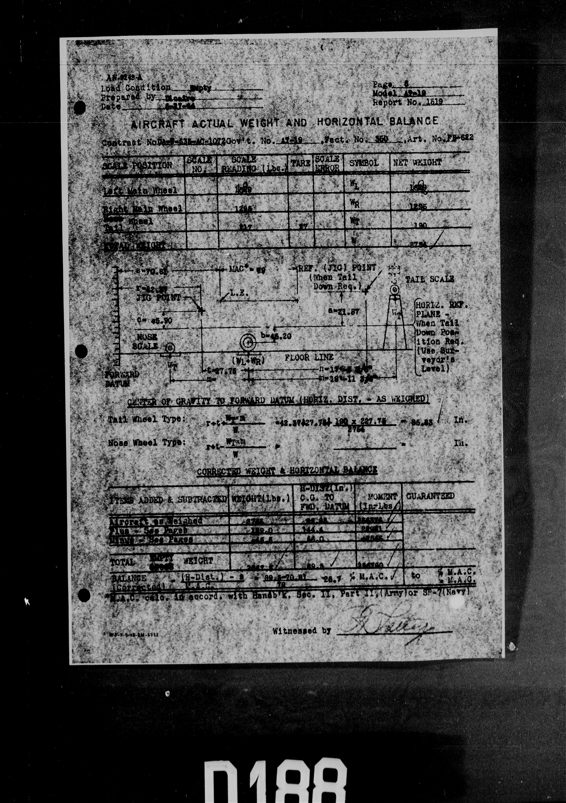 Sample page 7 from AirCorps Library document: Actual Weight and Balance for Model AT-19