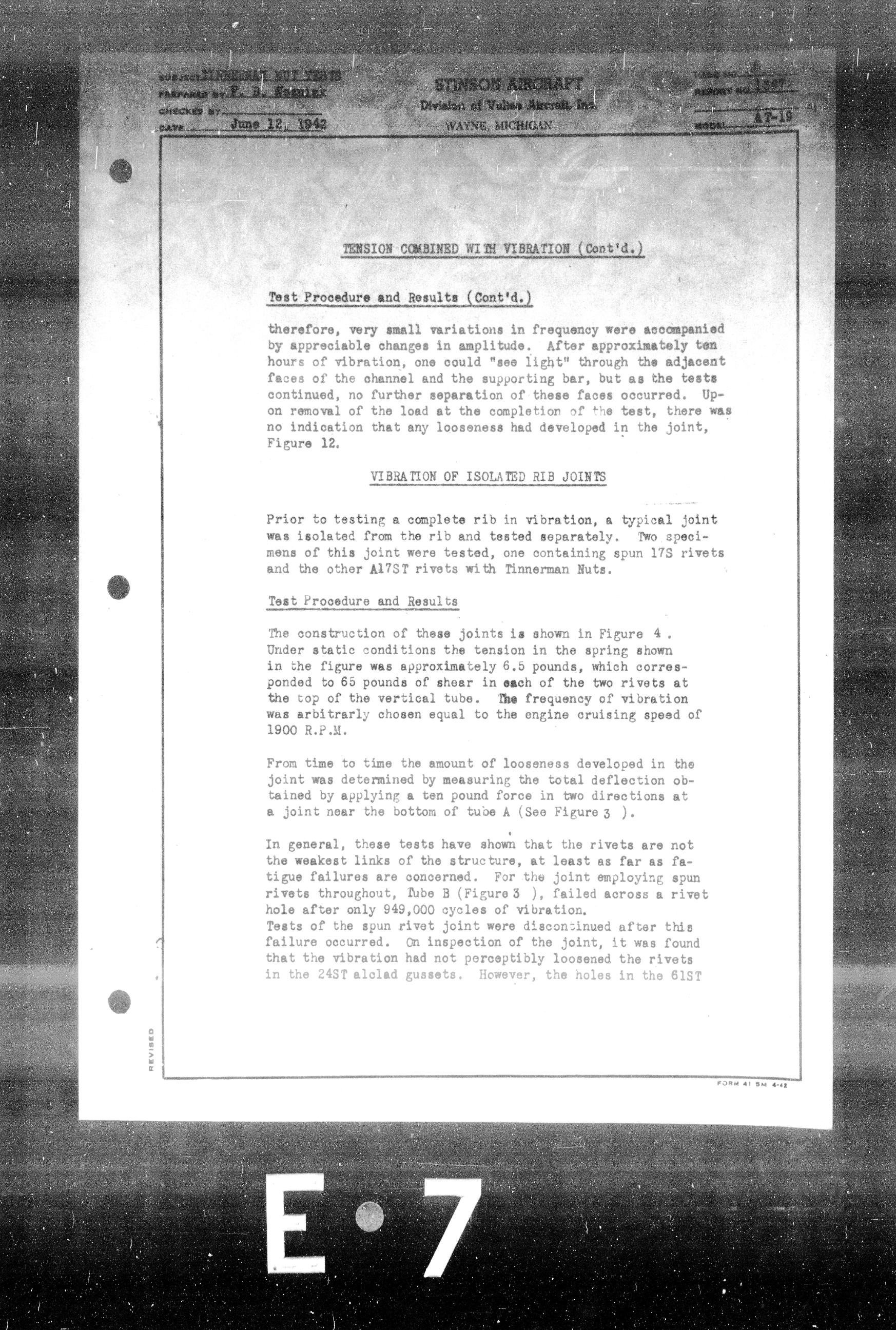 Sample page 7 from AirCorps Library document: Static and Vibration Tests of Tinnerman Speed Nuts