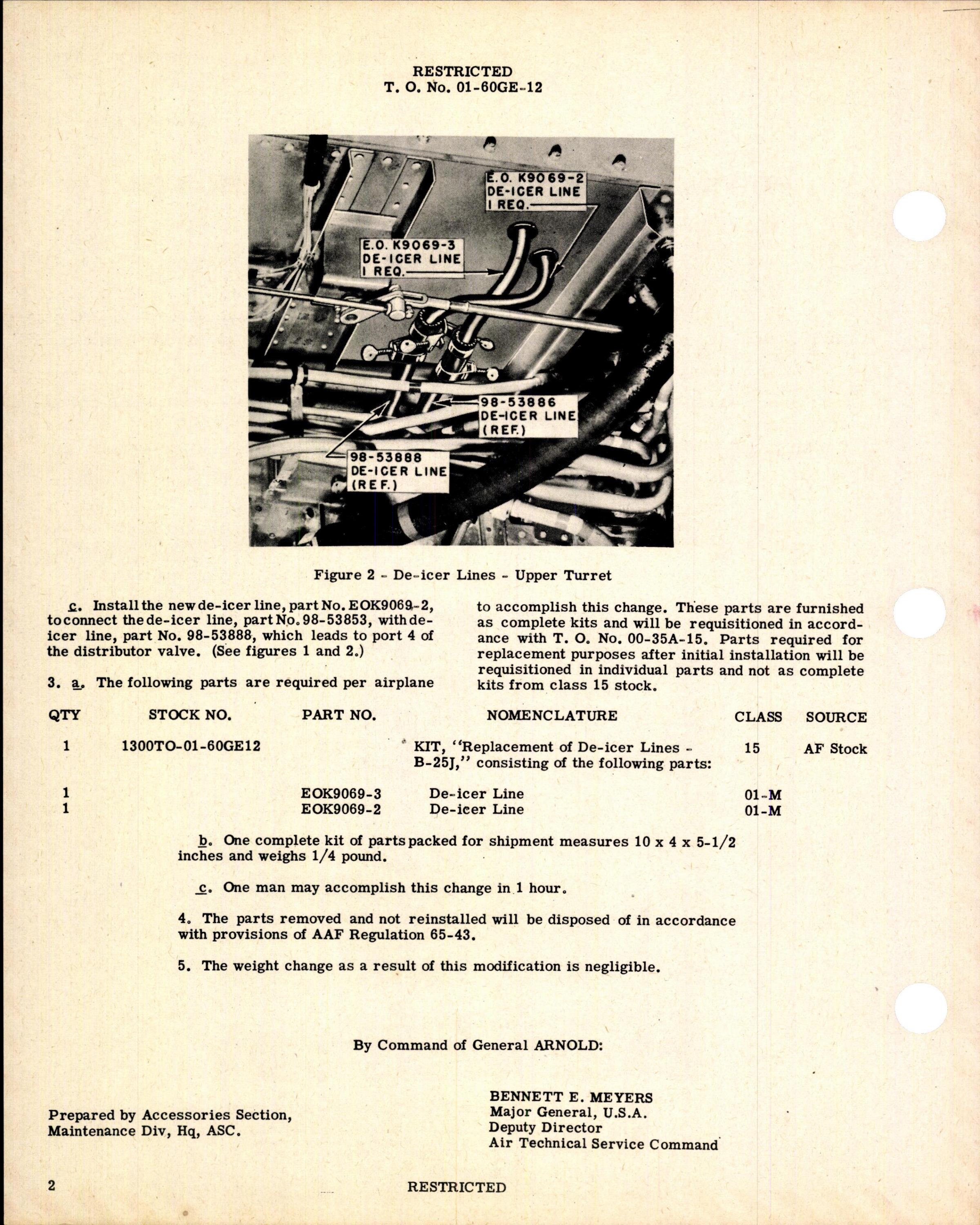 Sample page 2 from AirCorps Library document: Replacement of De-Icer Lines for B-25J