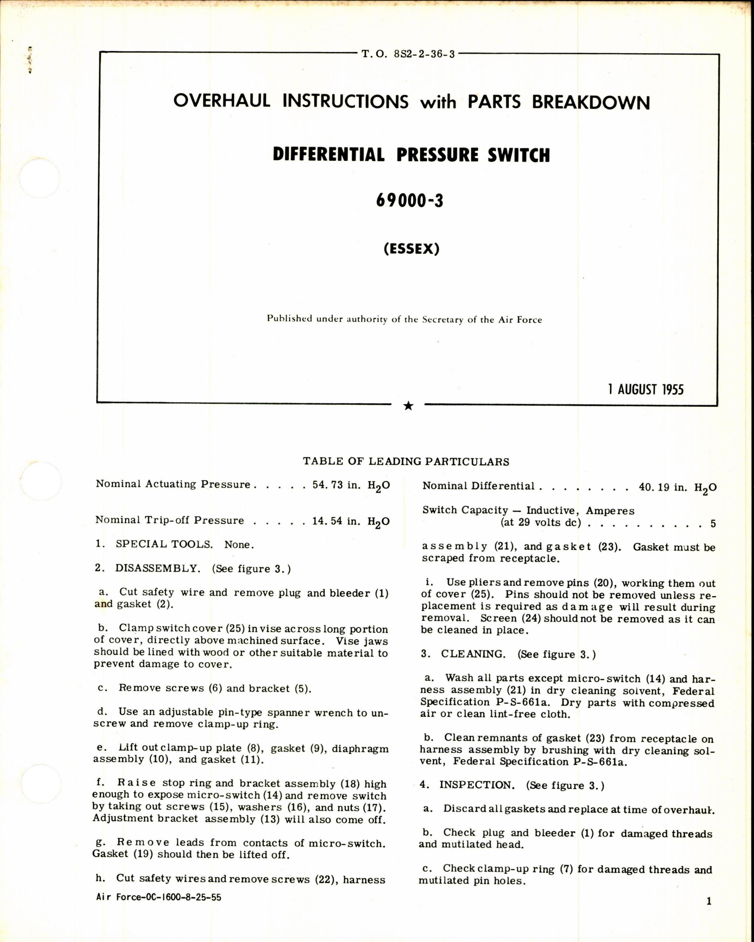 Sample page 1 from AirCorps Library document: Differential Pressure Switch 69000-3