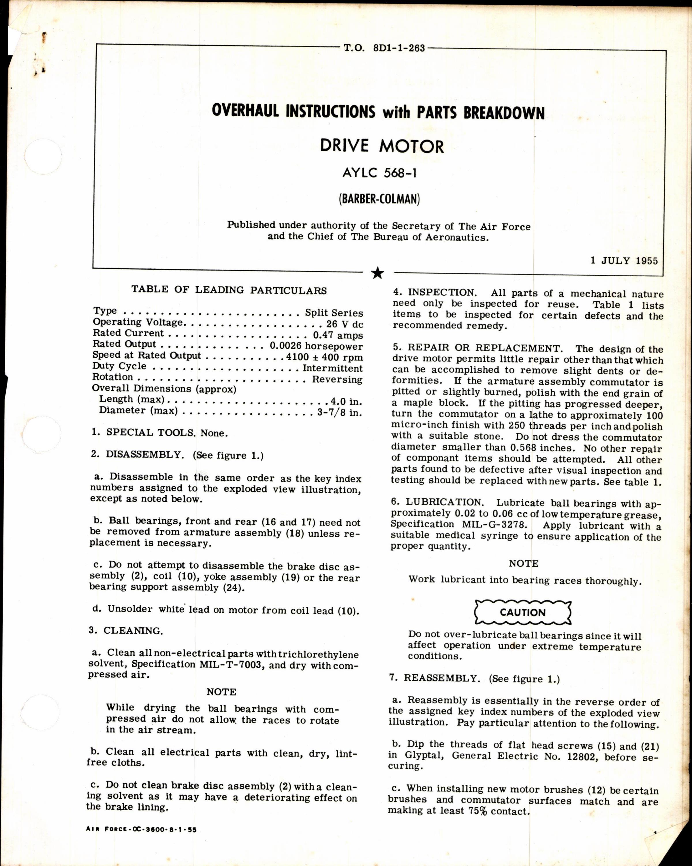 Sample page 1 from AirCorps Library document: Overhaul Instructions with Parts Breakdown for Drive Motor AYLC 568-1