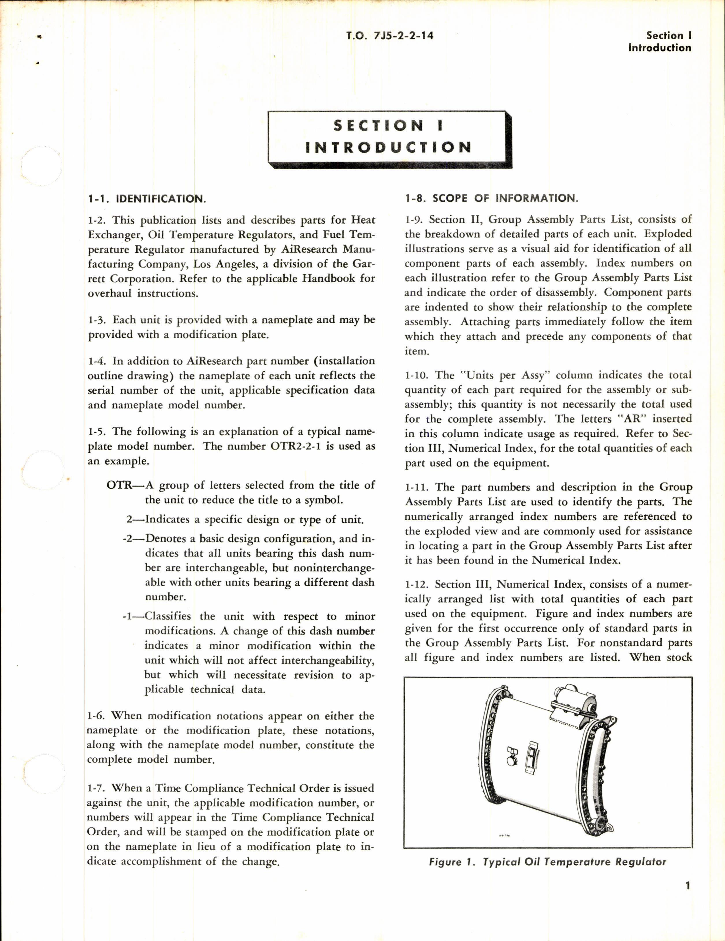 Sample page 3 from AirCorps Library document: Illustrated Parts Breakdown for Oil Temperature Regulators, Heat Exchanges, and Fuel Temperature Regulators 