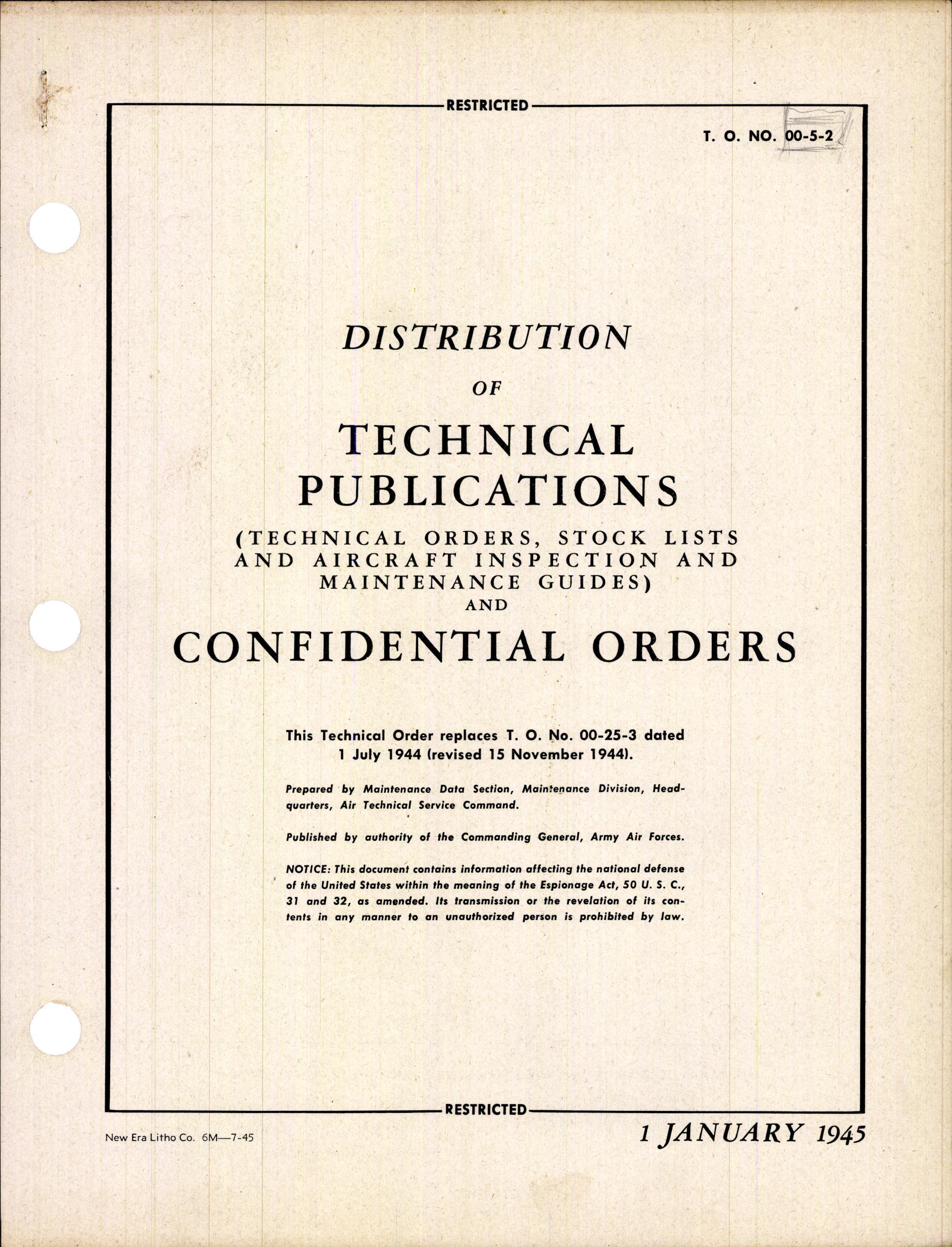 Sample page 1 from AirCorps Library document: Distribution of Technical Publications