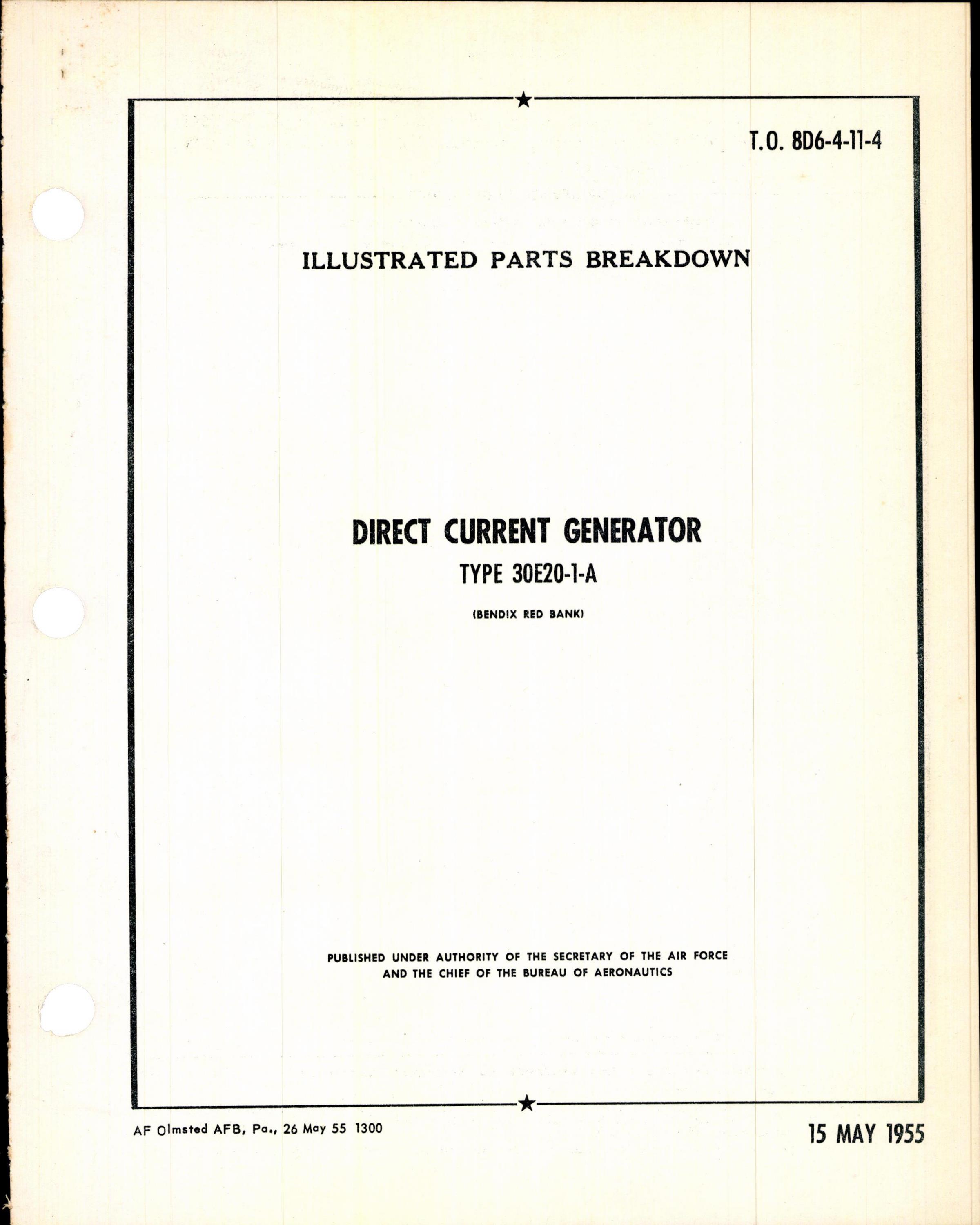 Sample page 1 from AirCorps Library document: Parts Breakdown Direct Current Generator Type 30E20-1-A