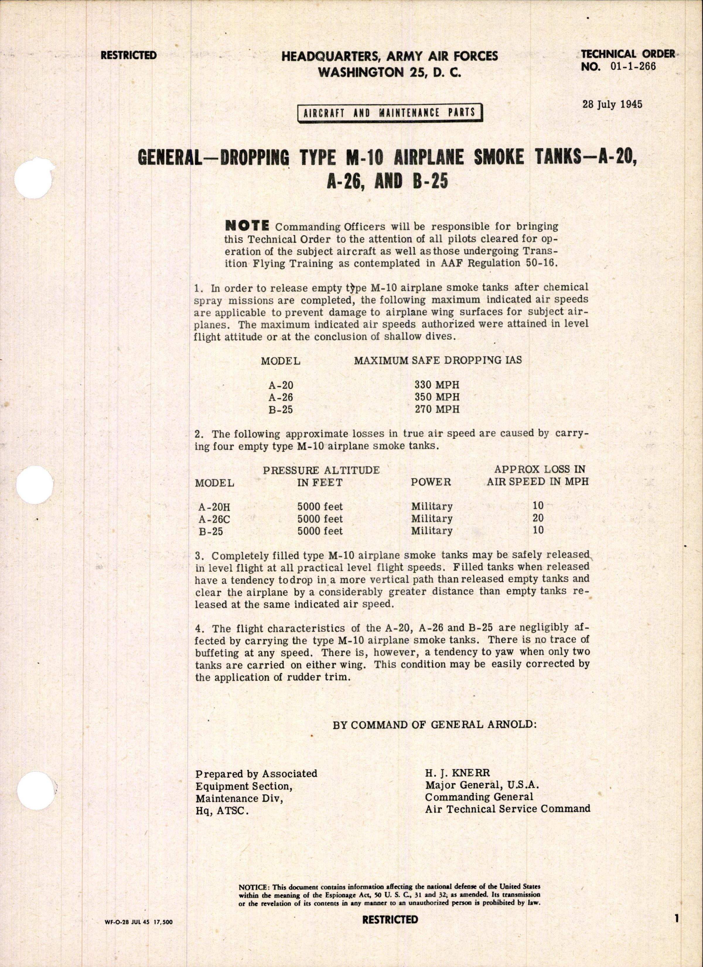 Sample page 1 from AirCorps Library document: Dropping Type M-10 Airplane Smoke Tanks