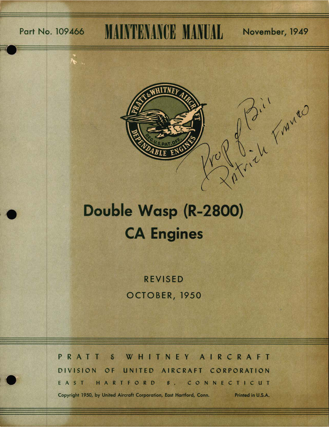 Sample page 2 from AirCorps Library document: Double Wasp R-2800 CA Engine Maintenance Manual - Pratt & Whitney Aircraft