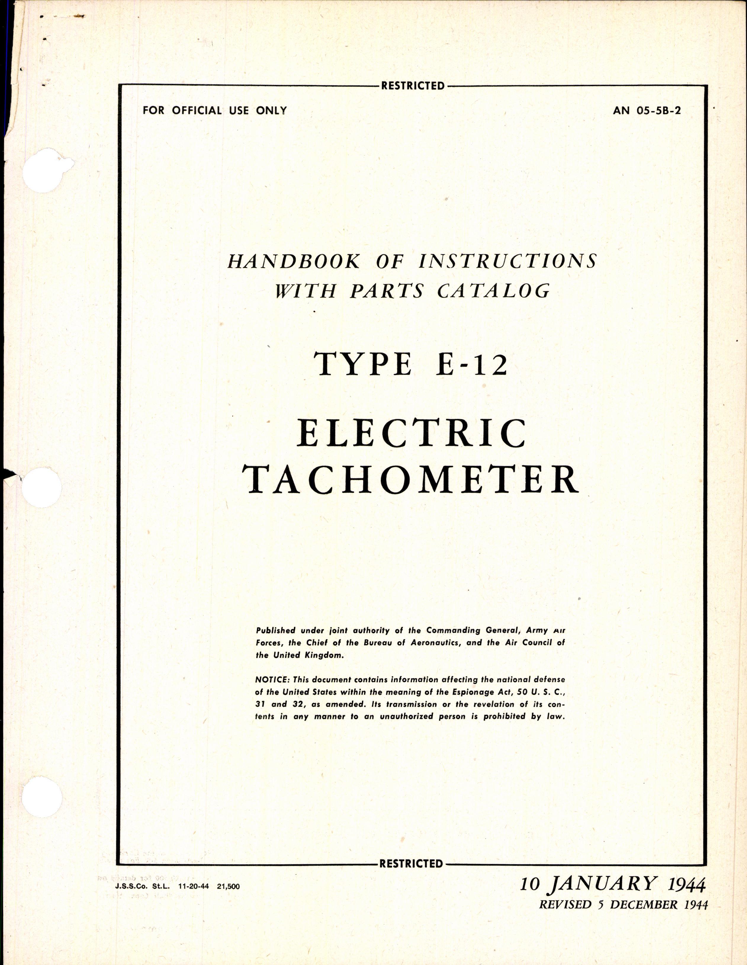 Sample page 3 from AirCorps Library document: Instructions with Parts Catalog for Type E-12 Electric Tachometer