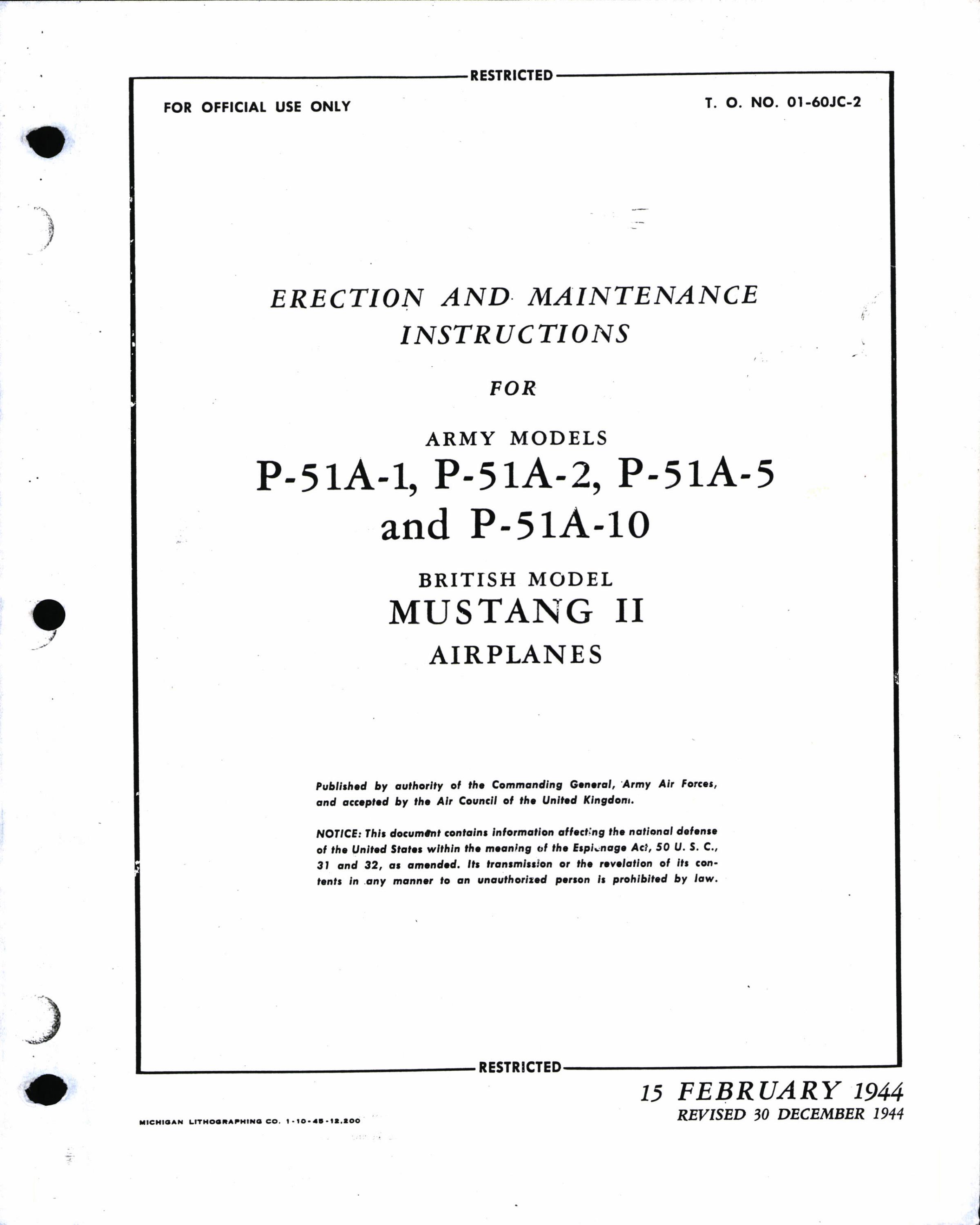Sample page 1 from AirCorps Library document: Erection and Maintenance Instructions for P-51A Series