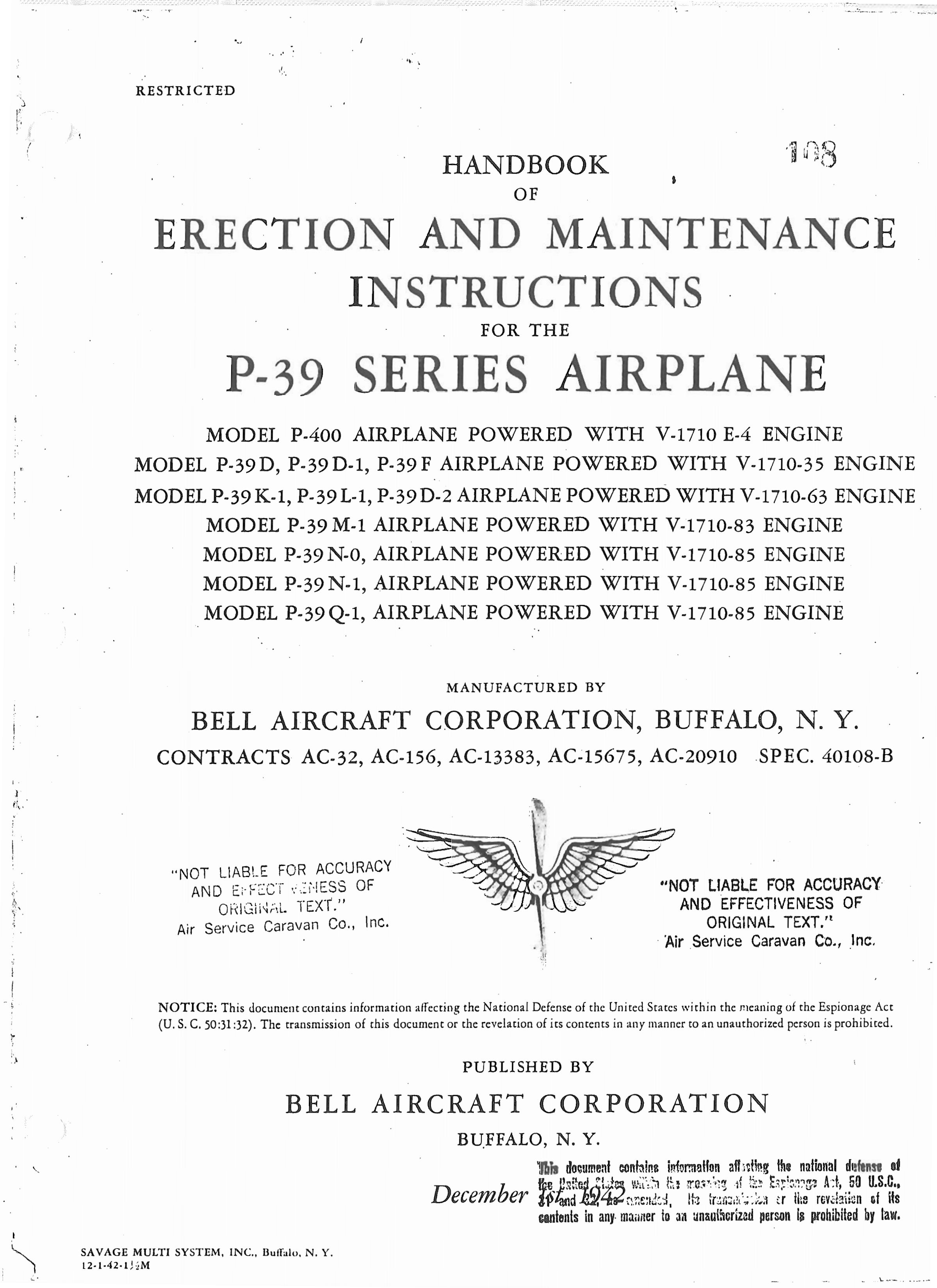 Sample page 4 from AirCorps Library document: Erection and Maintenance Instructions for the P-39 Series