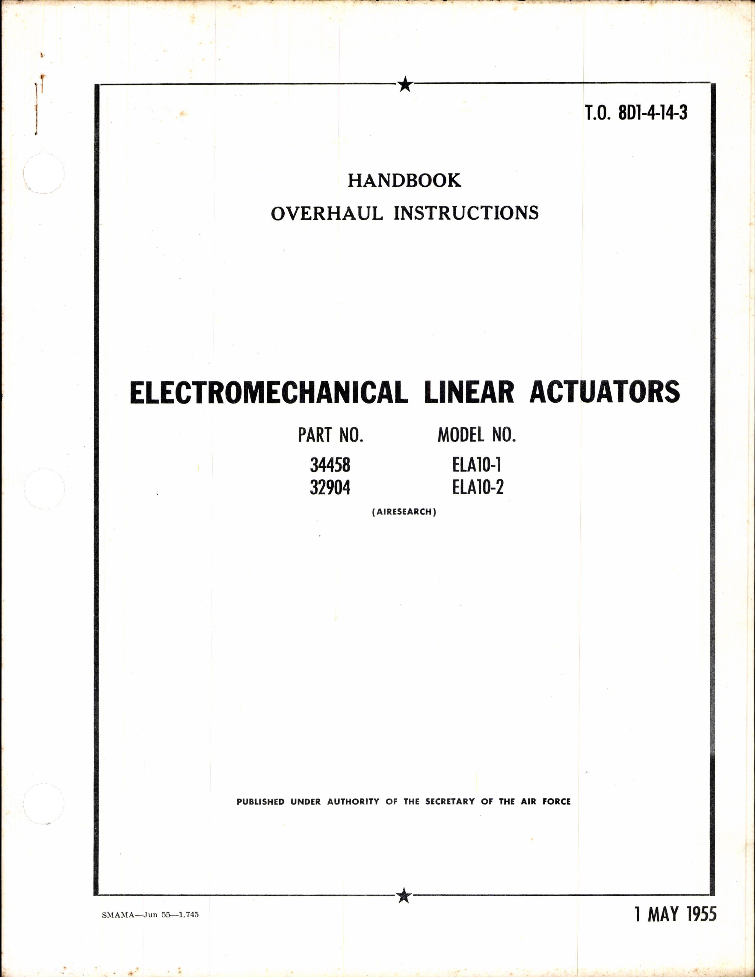Sample page 1 from AirCorps Library document: Handbook Overhaul Instructions for Electromechanical Linear Actuators