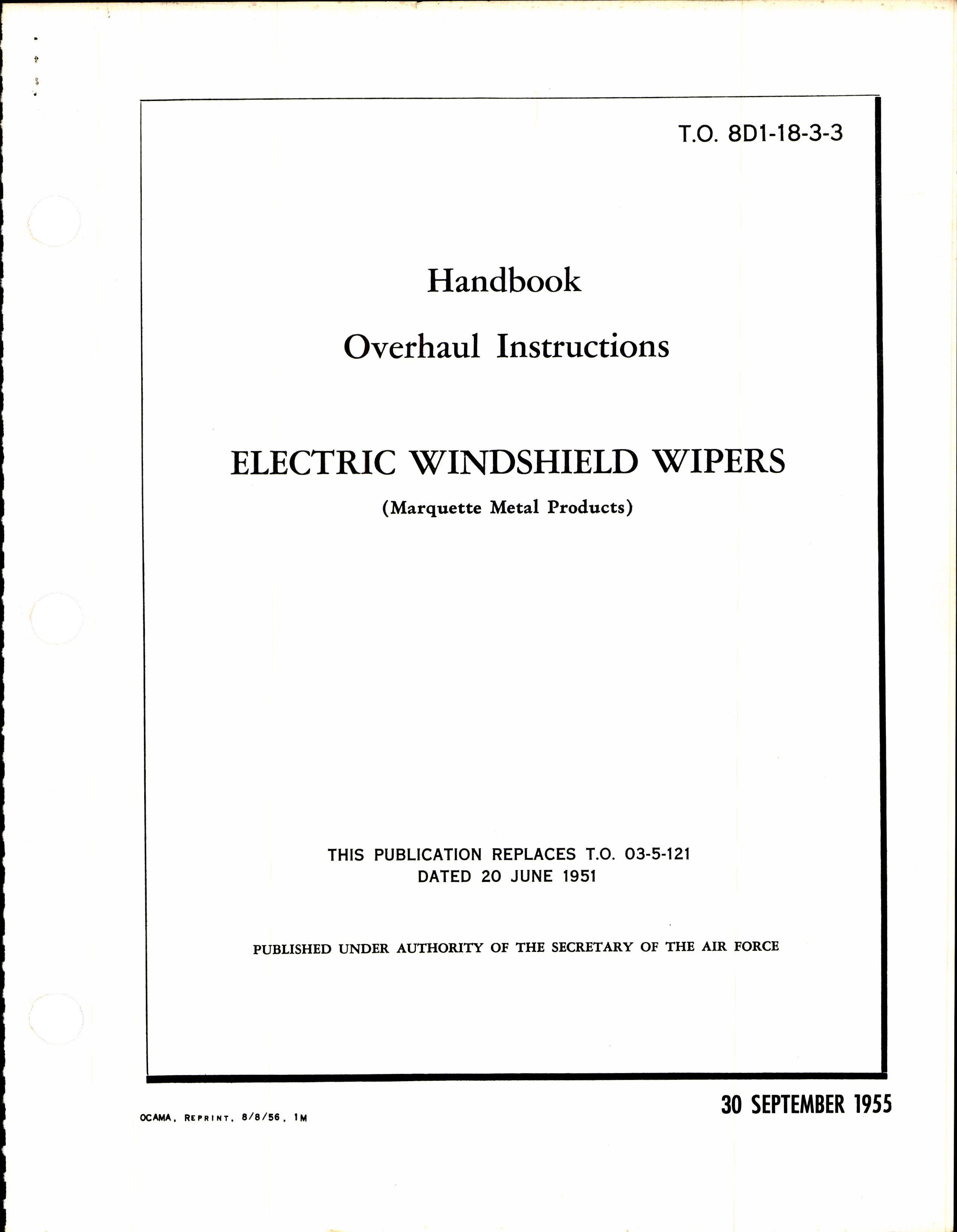 Sample page 1 from AirCorps Library document: Overhaul Instructions for Electric Windshield Wipers